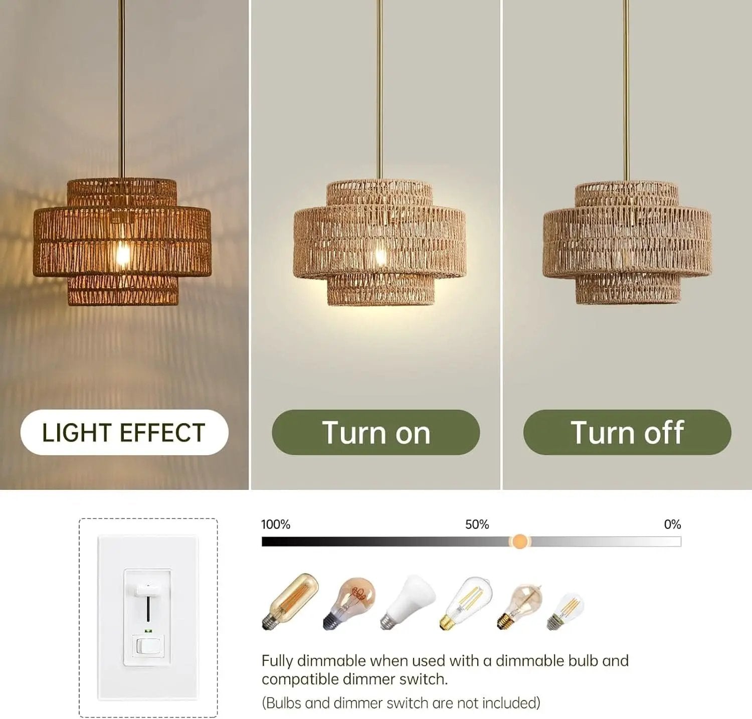 Boho Rattan Chandelier Handwoven Pendant Light Natural from PriceLows™