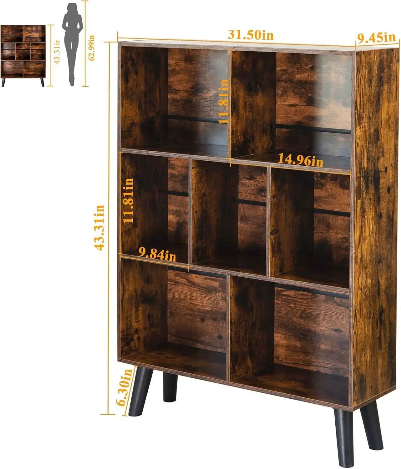 Rustic Brown 3 Tier Cube Bookshelf With Open Sides from PriceLows™