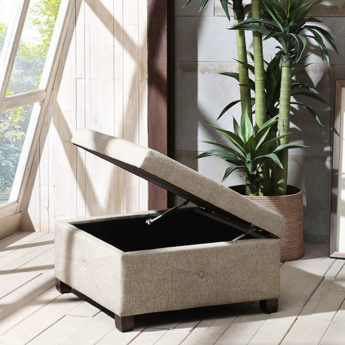 Aspen Storage Ottoman | Soft Close Lid | Button Tufted Fabric | 29.5 Inch Width