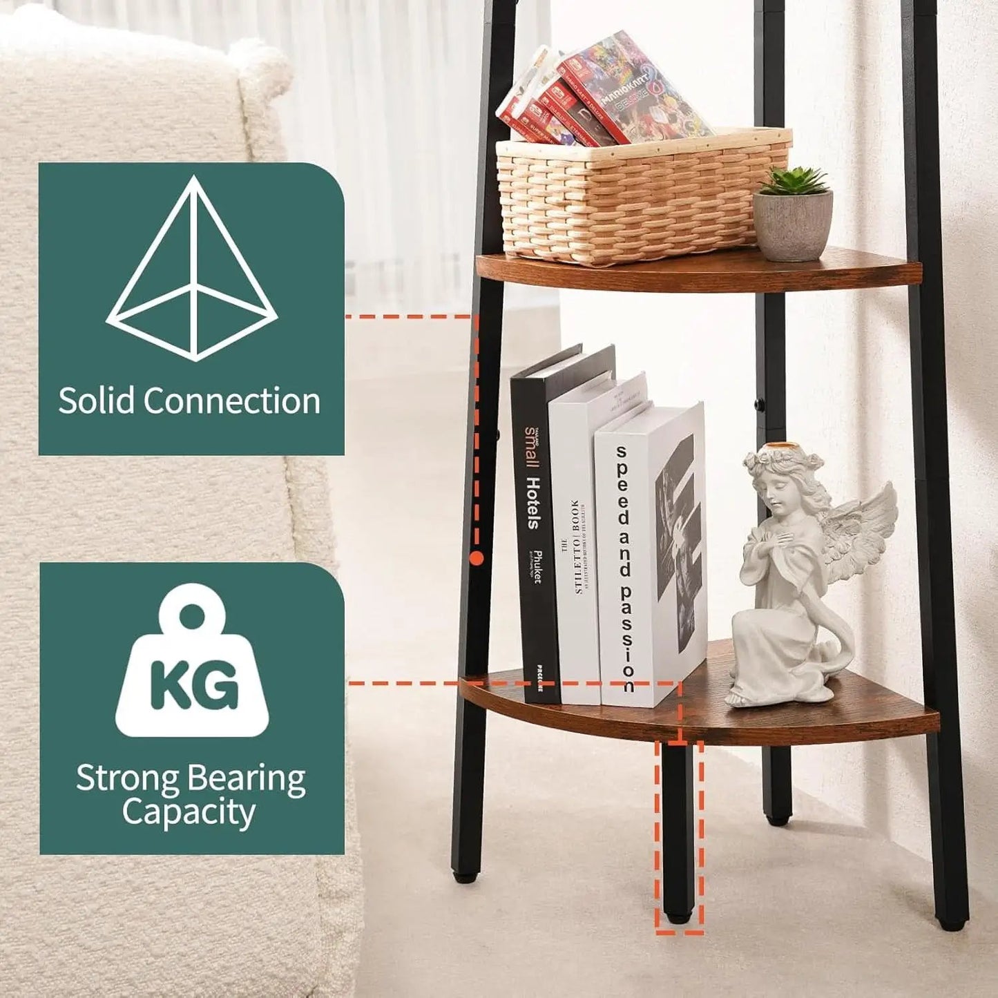 4 Tier Corner Bookshelf With Metal Frame Ladder Display from PriceLows™