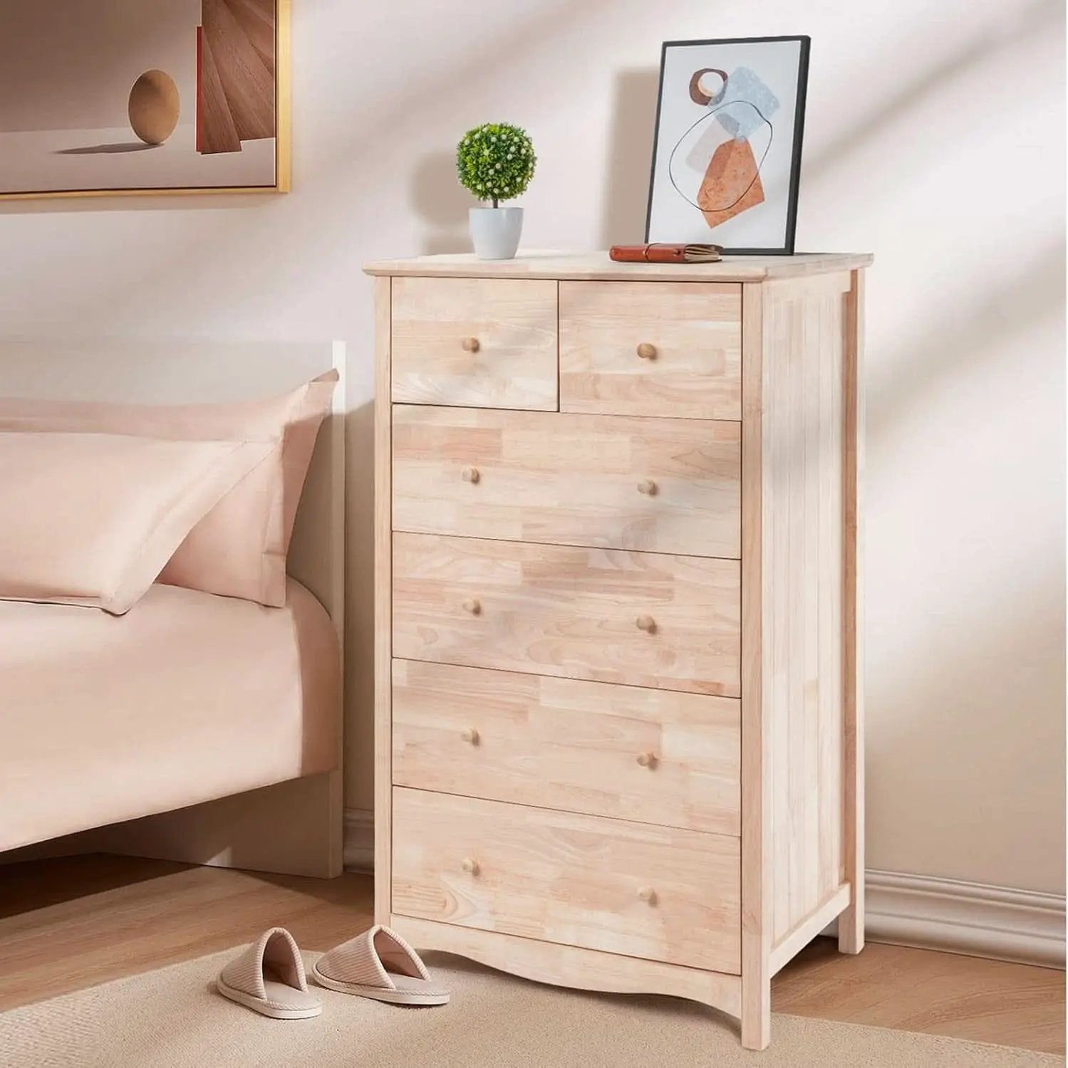 Unfinished Rubber Wood Six Drawer Dresser For DIY Finish from PriceLows™