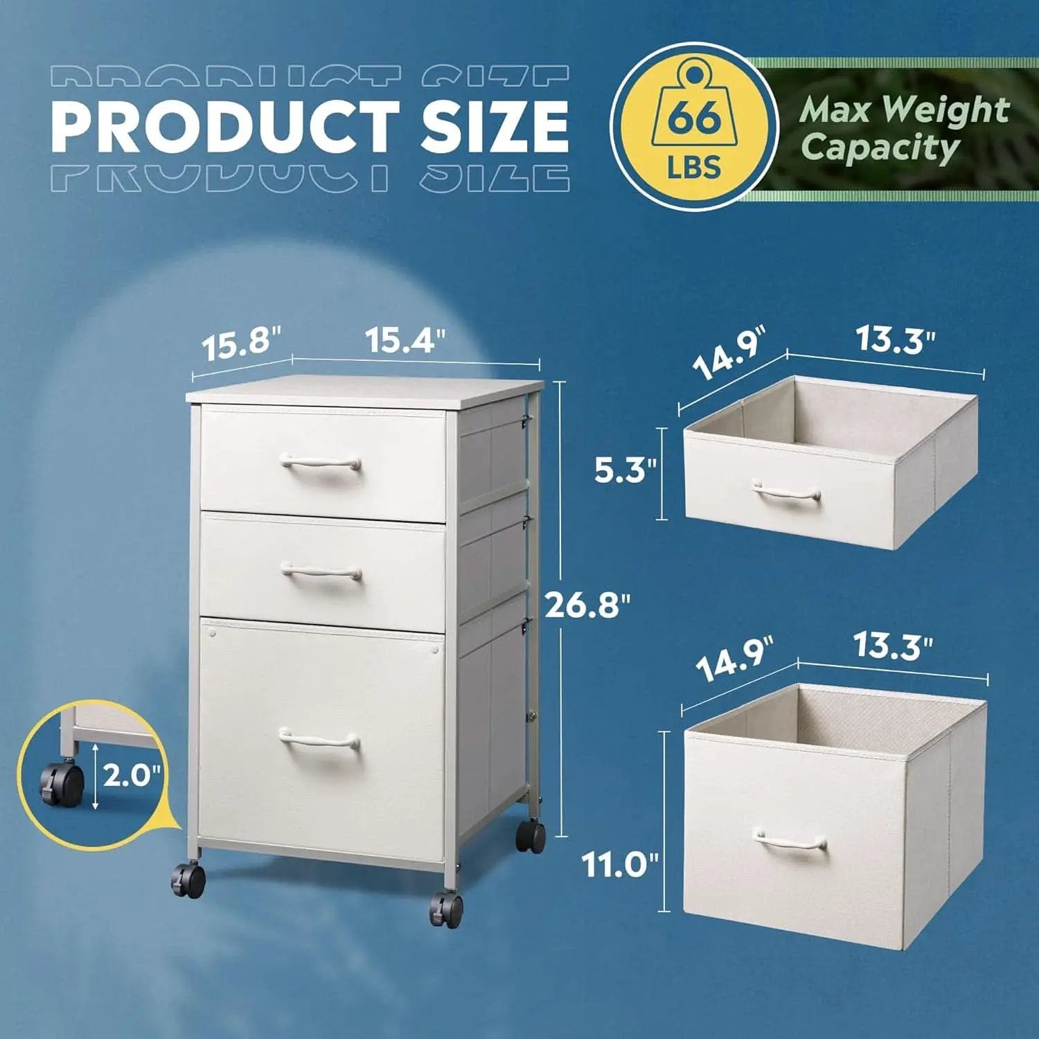 Mobile File Cabinet With 3 Drawers Rolling In White from PriceLows™