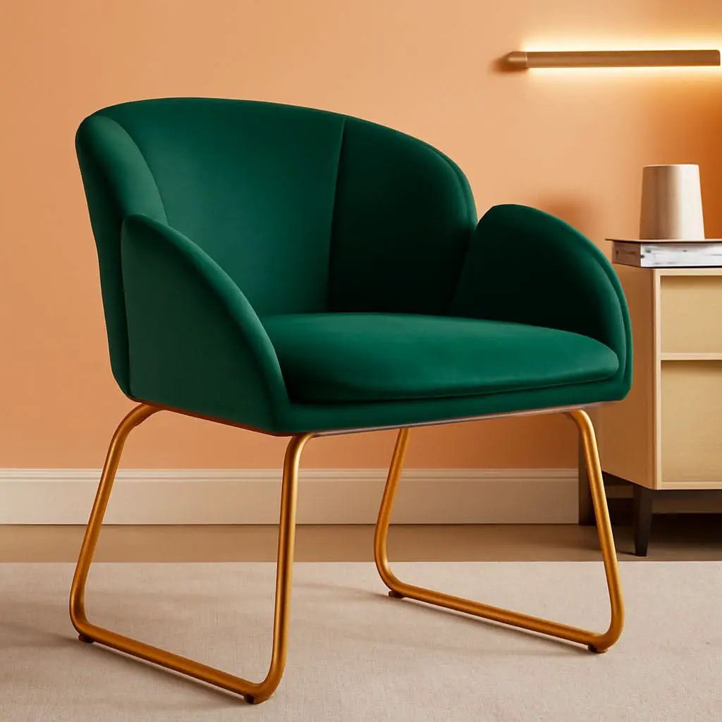 Flower Velvet Vanity Chair Green Upholstery With Gold Legs from PriceLows™