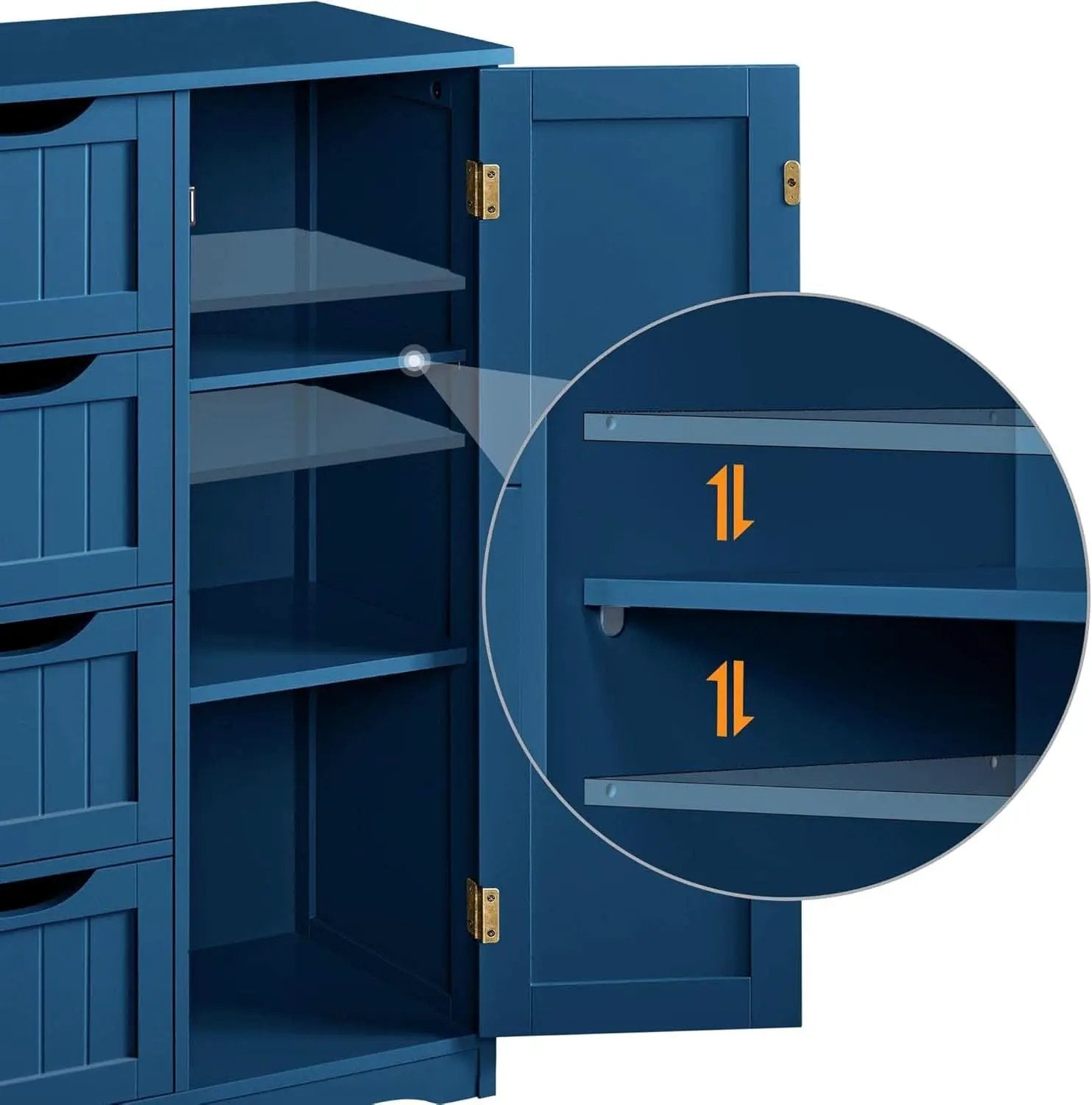 Navy Blue Wooden Bathroom Floor Cabinet With 4 Drawers And Cupboard from PriceLows™