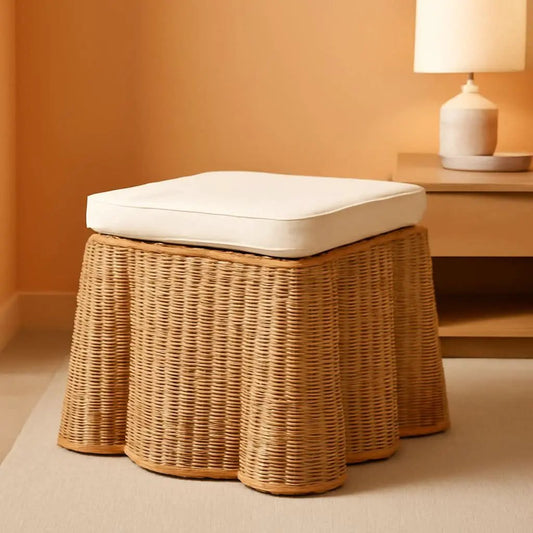 Honey Bohemian Scallop Rattan Ottoman Plush Cushion from PriceLows™