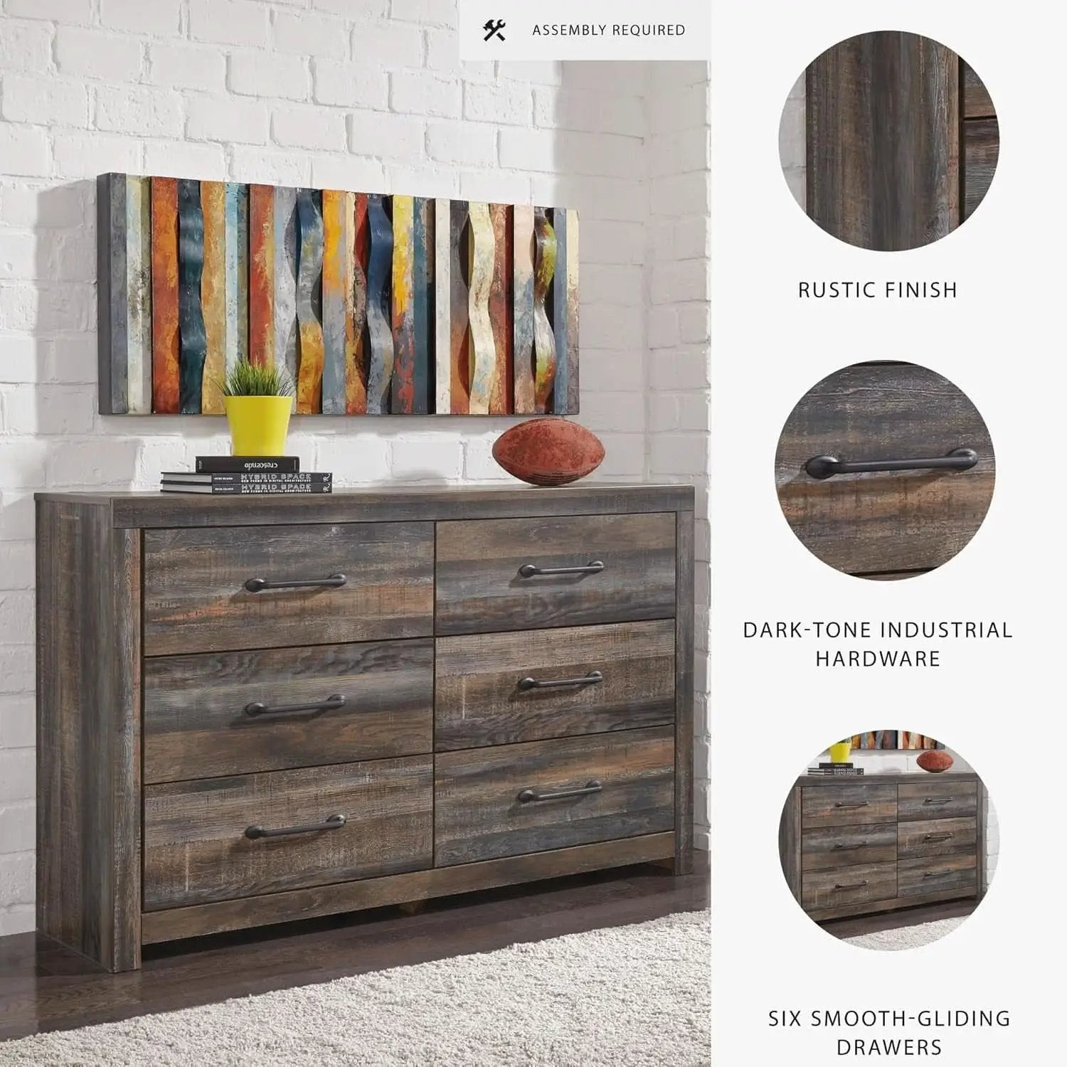 Rusticated Six Drawer Dresser Weathered Brown Bedroom from PriceLows™