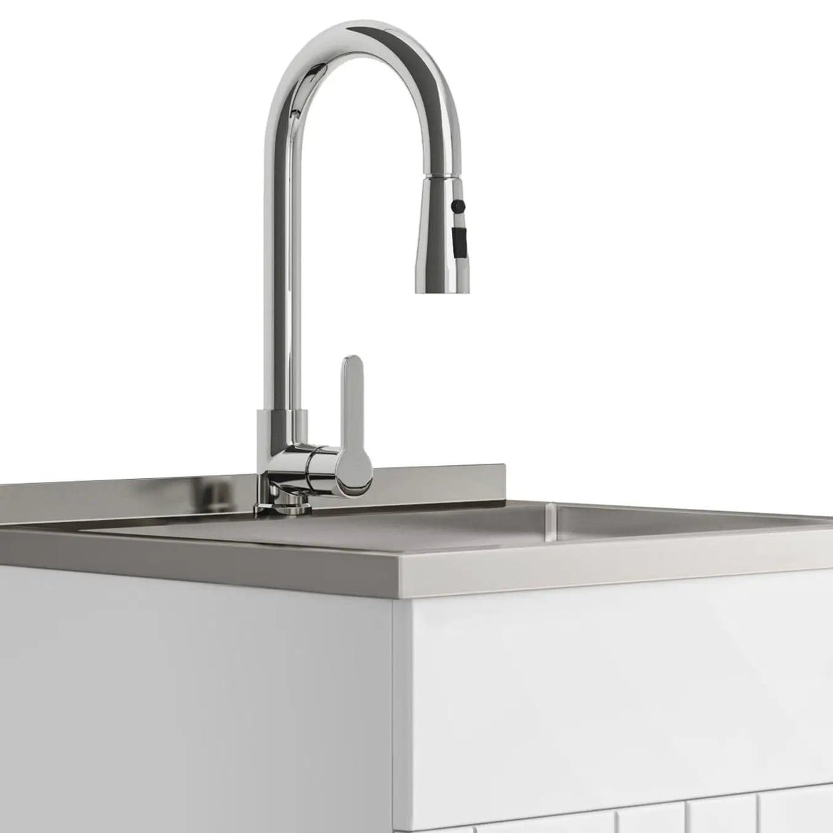 Shaker Modern Wide, Laundry Cabinet With Faucet And Stainless Steel Sink Vanity | 2 Pieces | Stainless Steel | Bathroom