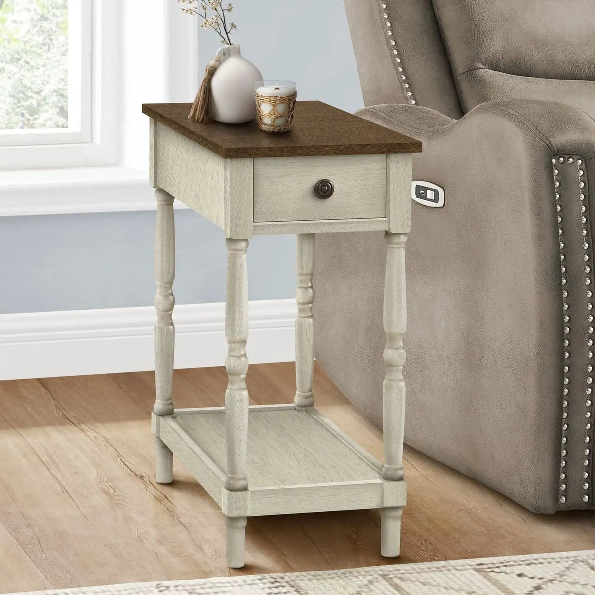 Accent End Table | 2 Tier | Storage Drawer | Compact