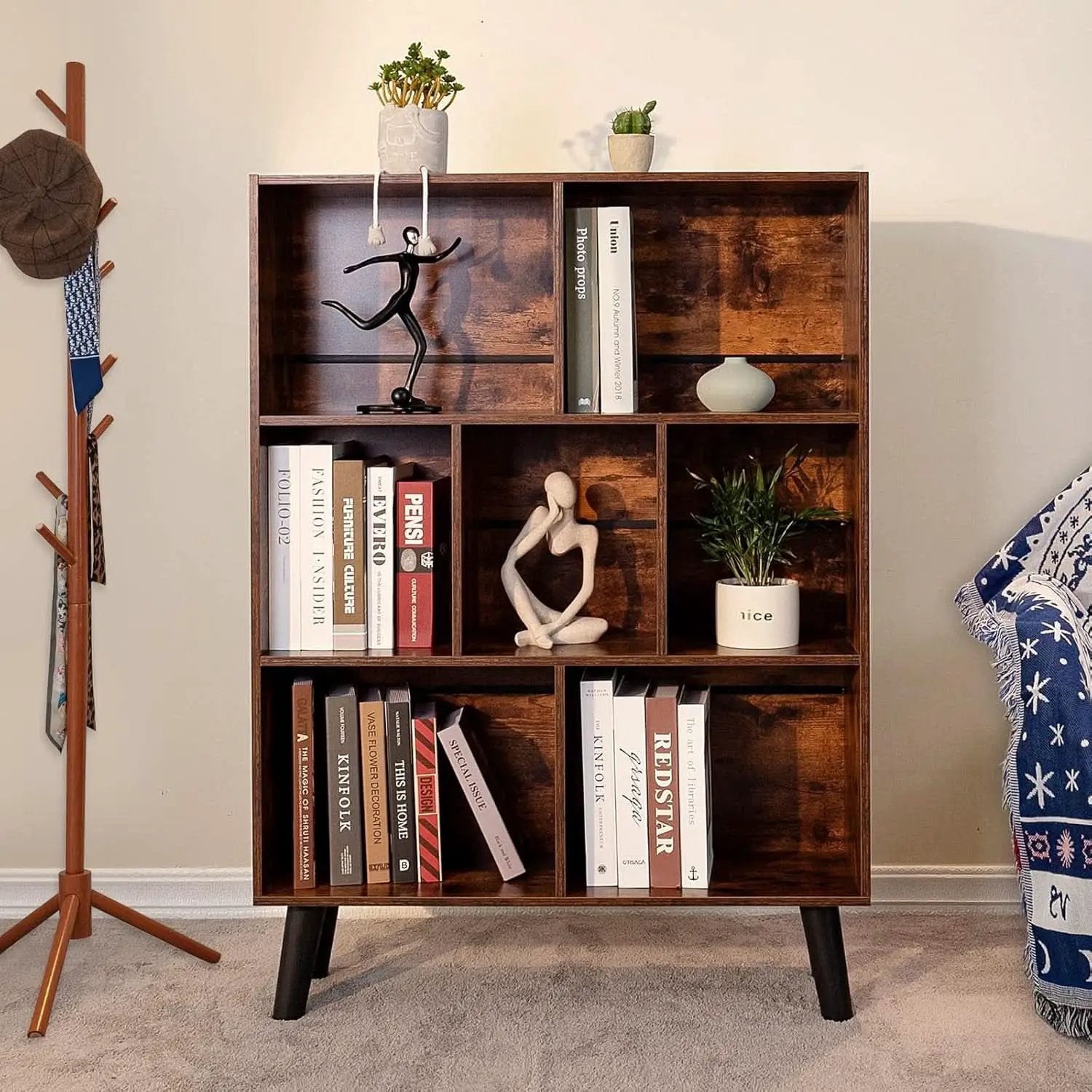 Rustic Brown 3 Tier Cube Bookshelf With Open Sides from PriceLows™