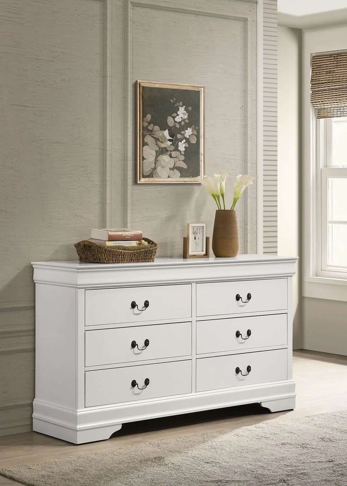 Louis Philippe 6-drawer Dresser | 58.25 x 15.75 x 33.5 in | 6-Drawer | White