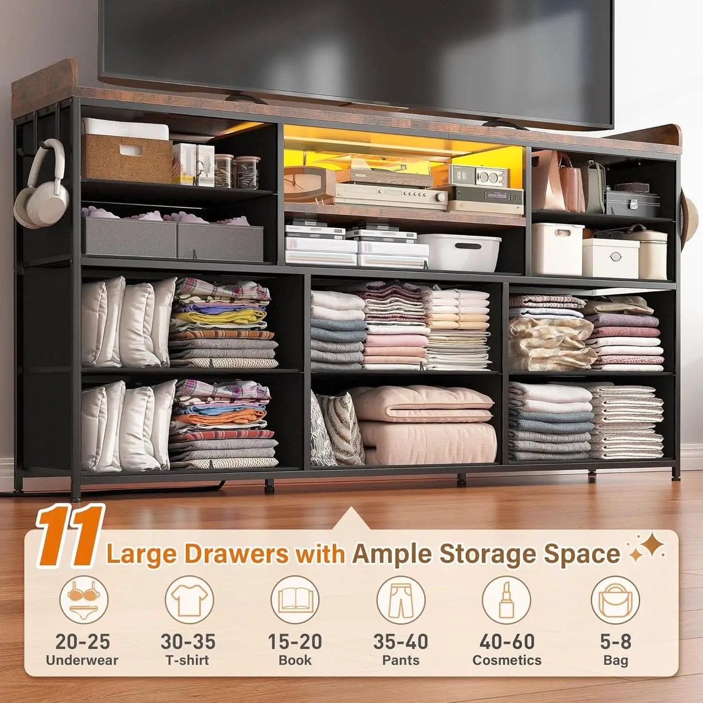 Dresser TV Stand 60 Inch Wide With 11 Drawers Unit from PriceLows™