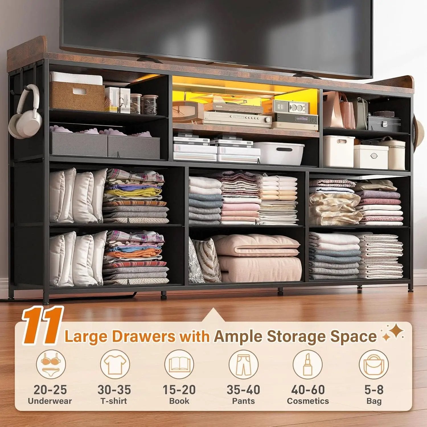 Dresser TV Stand 60 Inch Wide With 11 Drawers Unit from PriceLows™