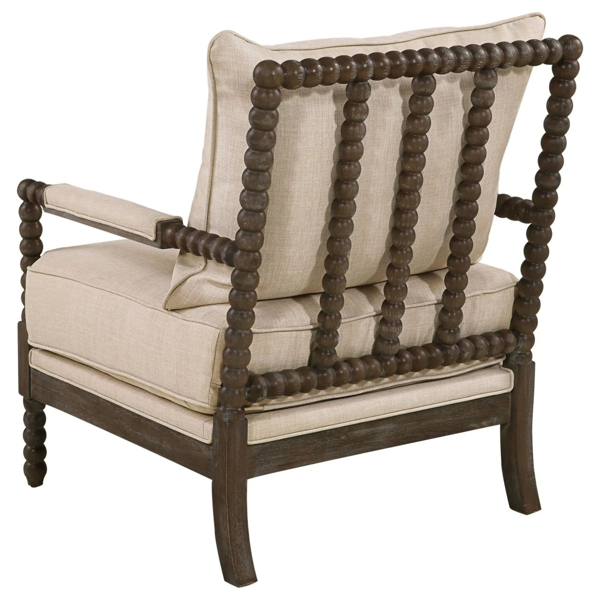 Blanchett Upholstered Bobbin Accent Chair Beige and Distressed | 29.5 x 34 x 38 in | Rubberwood & Fabric | Brown