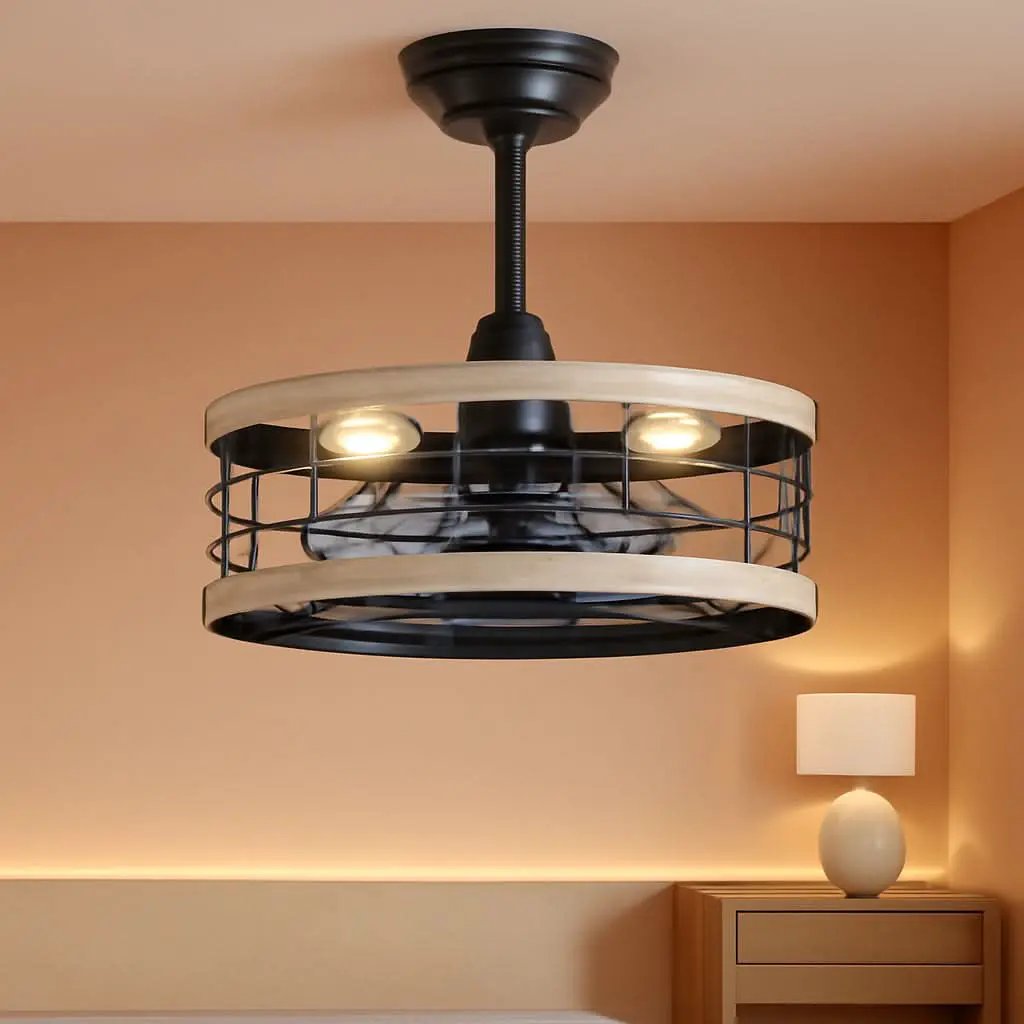 16.5 Inch Rustic Brown Caged Ceiling Fan With Light from PriceLows™