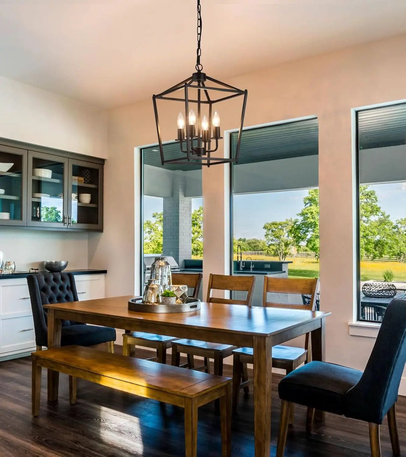 UL Black Industrial Lantern Chandelier 4 Light Pendant from PriceLows™