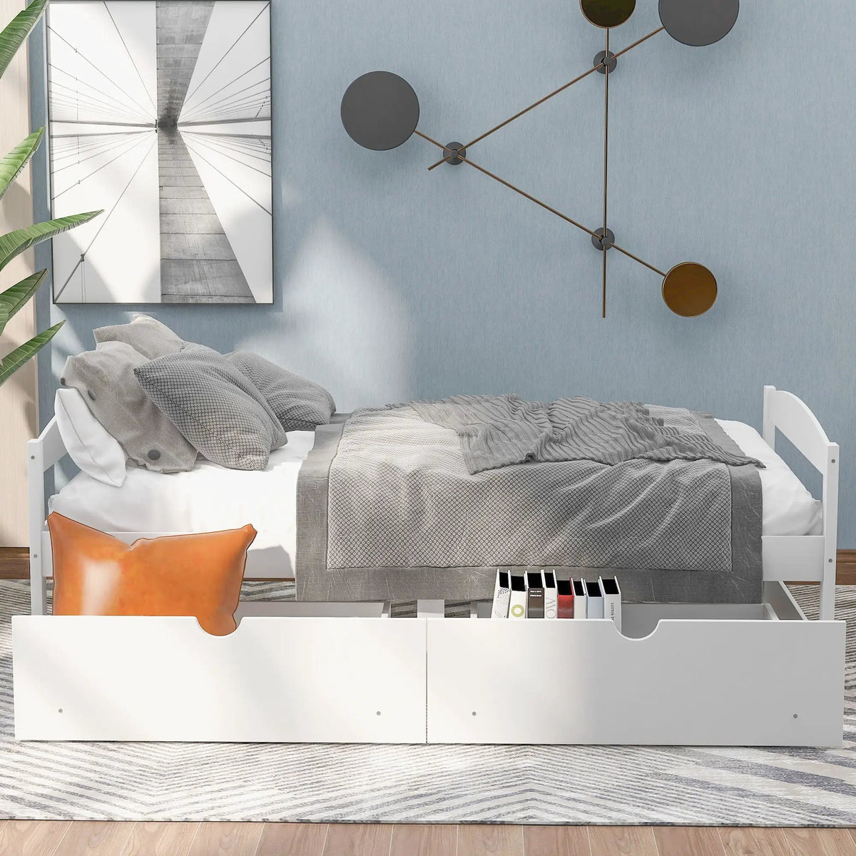 Platform Bed | Pine Wood Frame | Dual Rolling Drawers