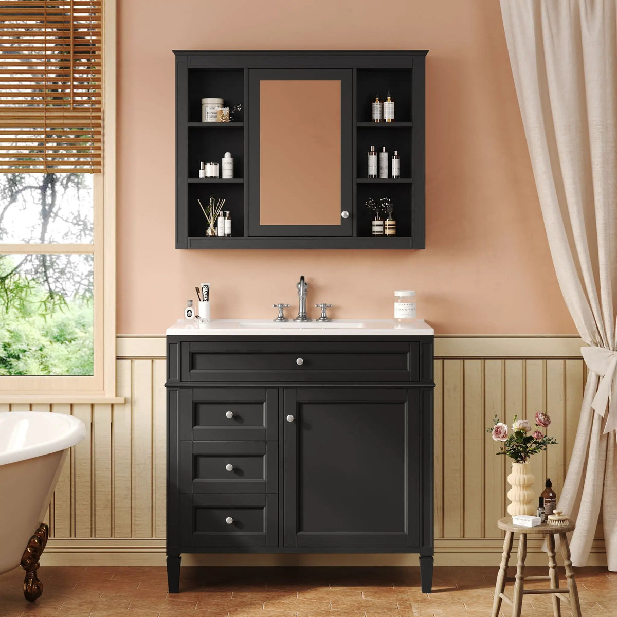 Bathroom Vanity With Mirror Cabinet | Single Sink | Soft Close Doors And Drawers