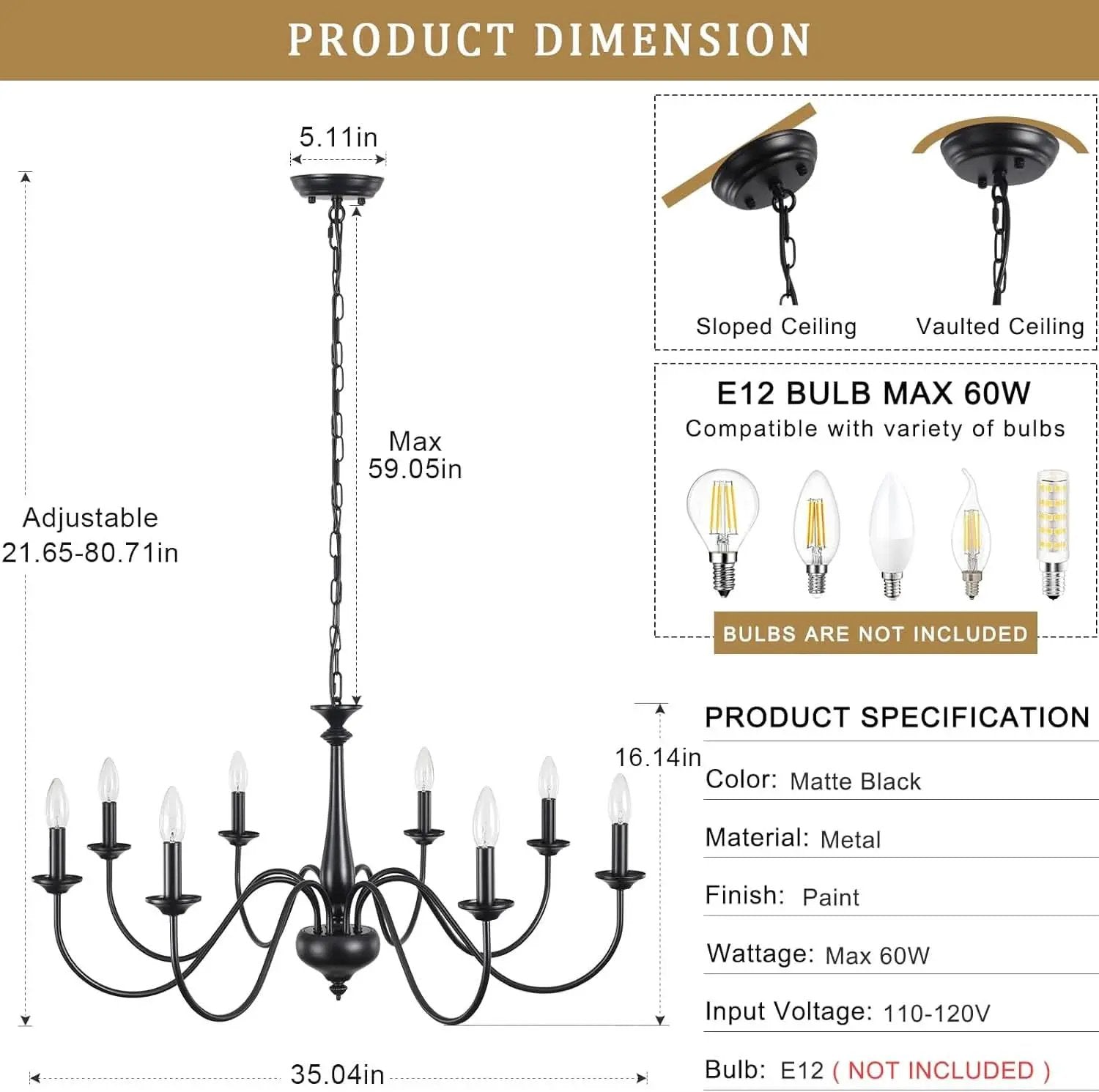 Eight Light Black Farmhouse Chandelier Ceiling Fixture from PriceLows™