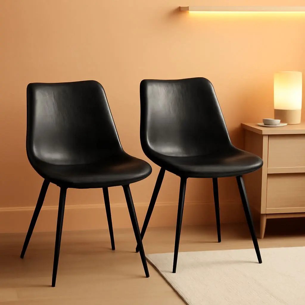 Mid Century Black Faux Leather Dining Chairs Set Of 2 from PriceLows™
