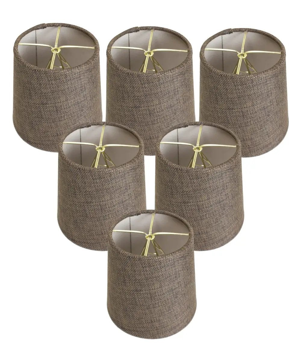 Chocolate Burlap Drum Shades | 6 X 5 Inch | Heavy Brass Frame | Set Of 6