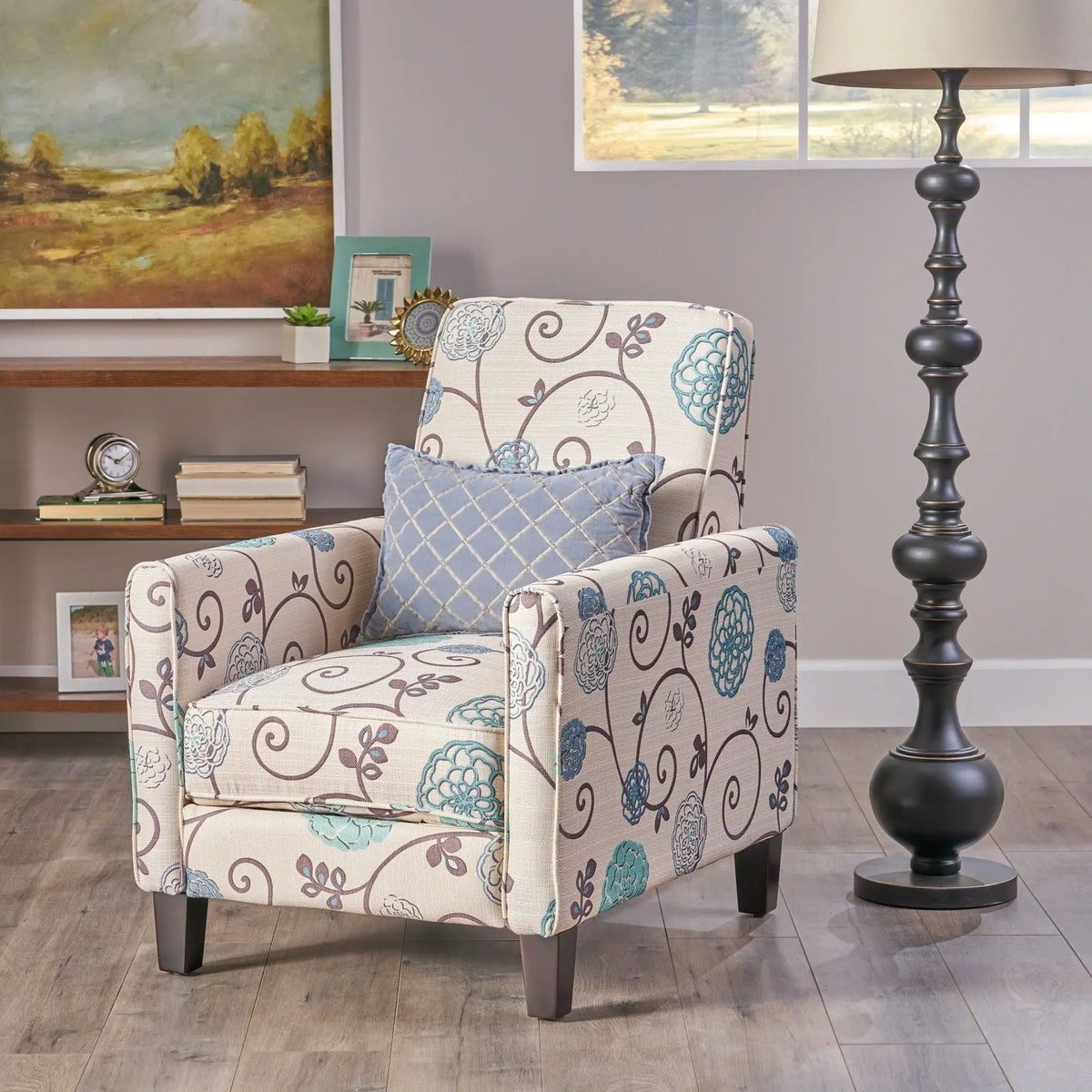 Push Back Upholstered Recliner Armchair | Extendable Footrest | Beech Wood Legs | 3 Reclining Positions