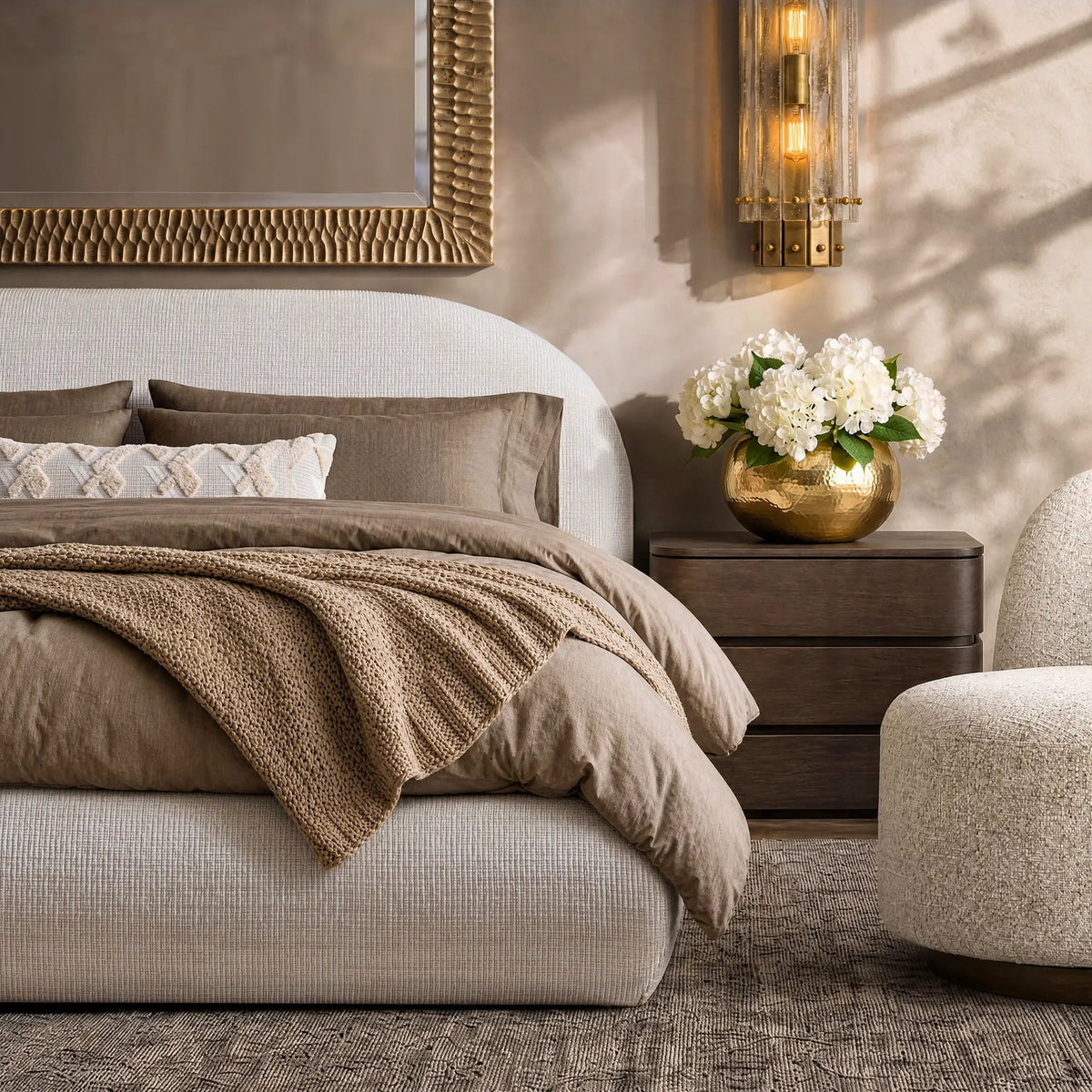 Archie Upholstered Platform Bed | Puffy Arch Headboard | Grounded Design | No Box Spring Needed