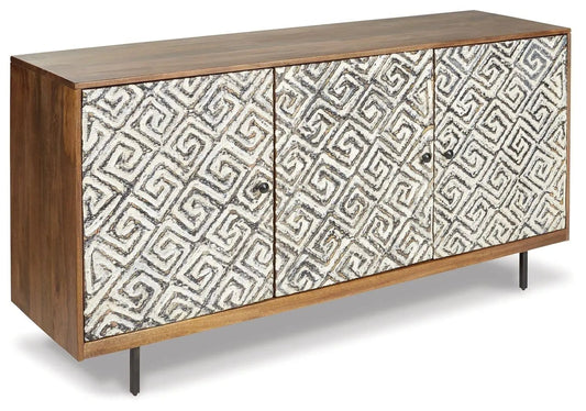 Kerrings Accent Cabinet | 63.88 x 18 x 32 in | Engineered Wood & Metal | Brown / Black / White