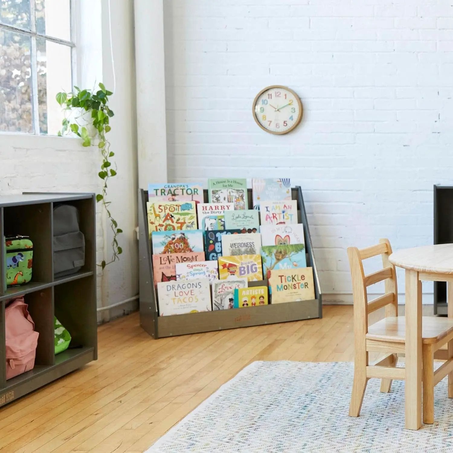 Single Sided Book Display Five Wide Slots Classroom Bookshelf Grey Wash from PriceLows™