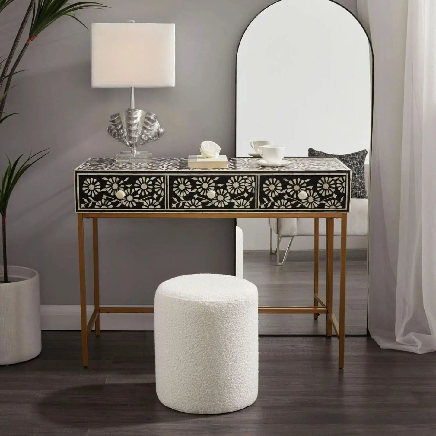 Round Velveteen Upholstered Ottoman With Padded Seat from PriceLows™