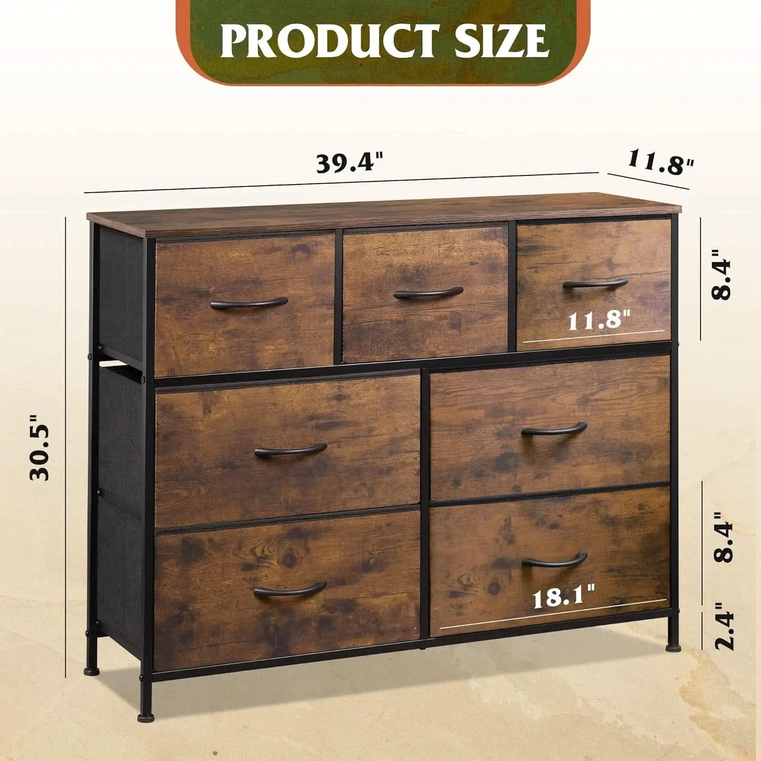 Rustic Fabric Dresser TV Stand With Wood Top And Metal Frame from PriceLows™