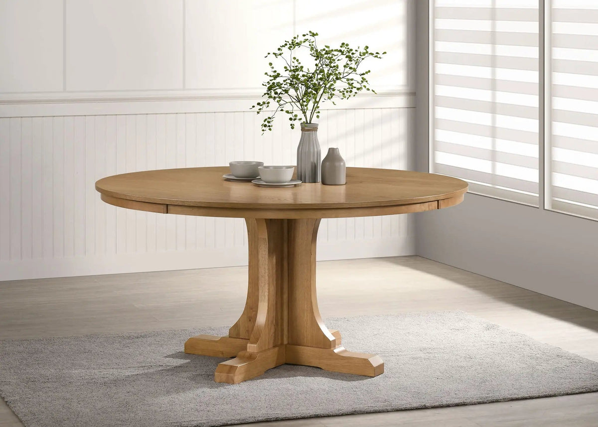 Hartville 60-inch Round Dining Table Natural Light | 60 x 60 x 30 in | Rubberwood & Engineered Wood | Brown