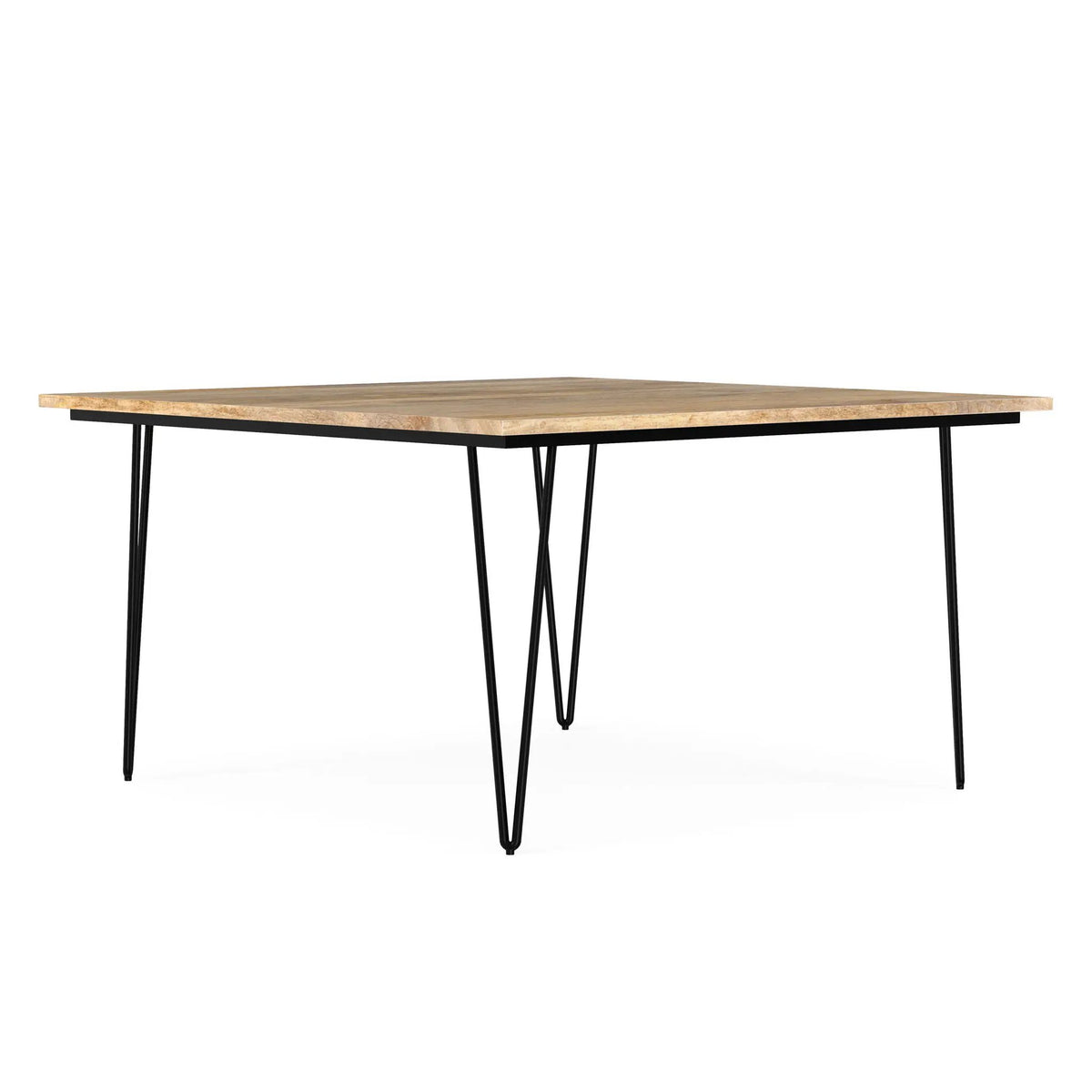 Hunter Dining Table | 66 Inch Width | Solid Mango Wood Top | Hairpin-Style Iron Base