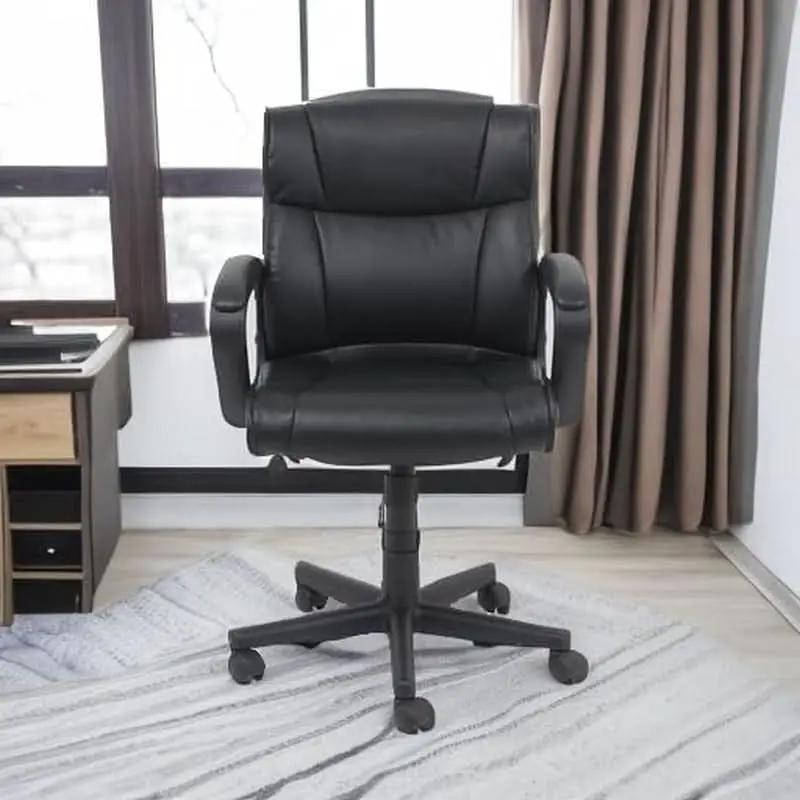 Black Office Chair With Padded Armrests Height Adjustable from PriceLows™