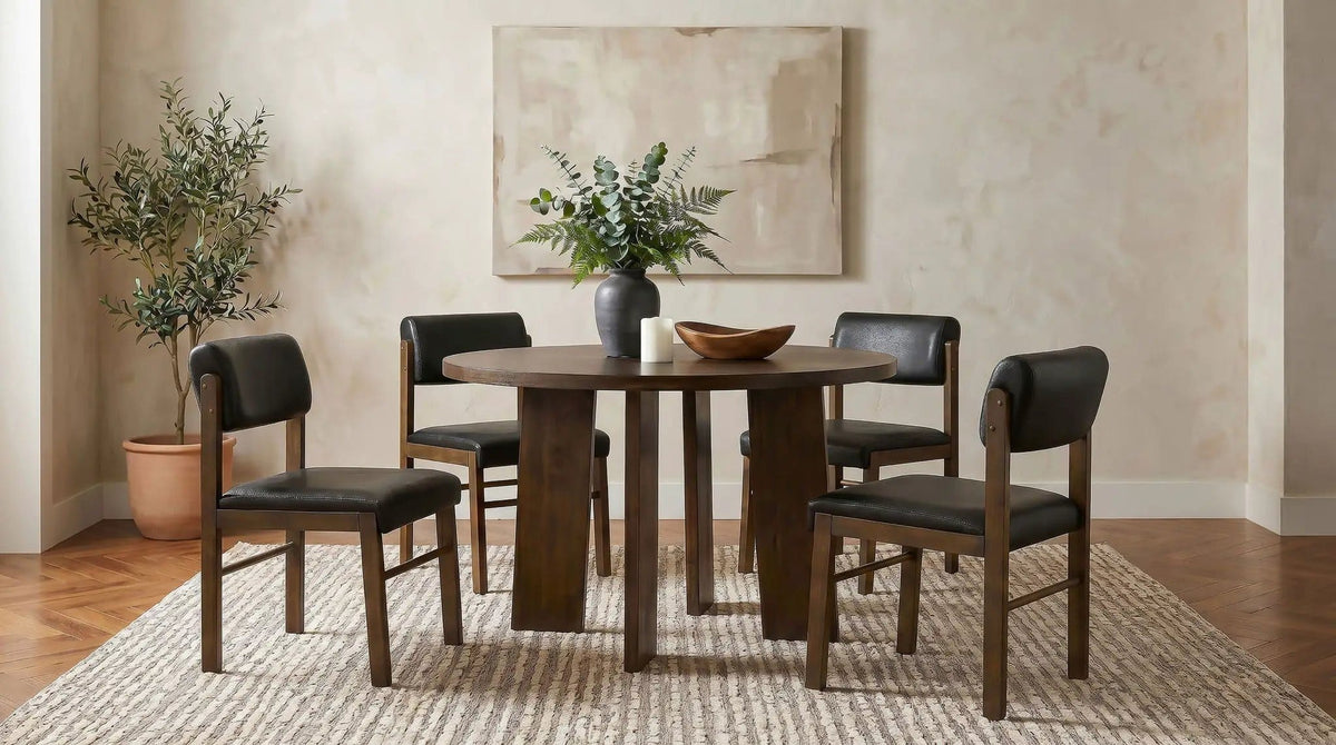 Strouse 5-piece Dining Set Black and | 5-Piece Set | Rubberwood & Engineered Wood | Walnut