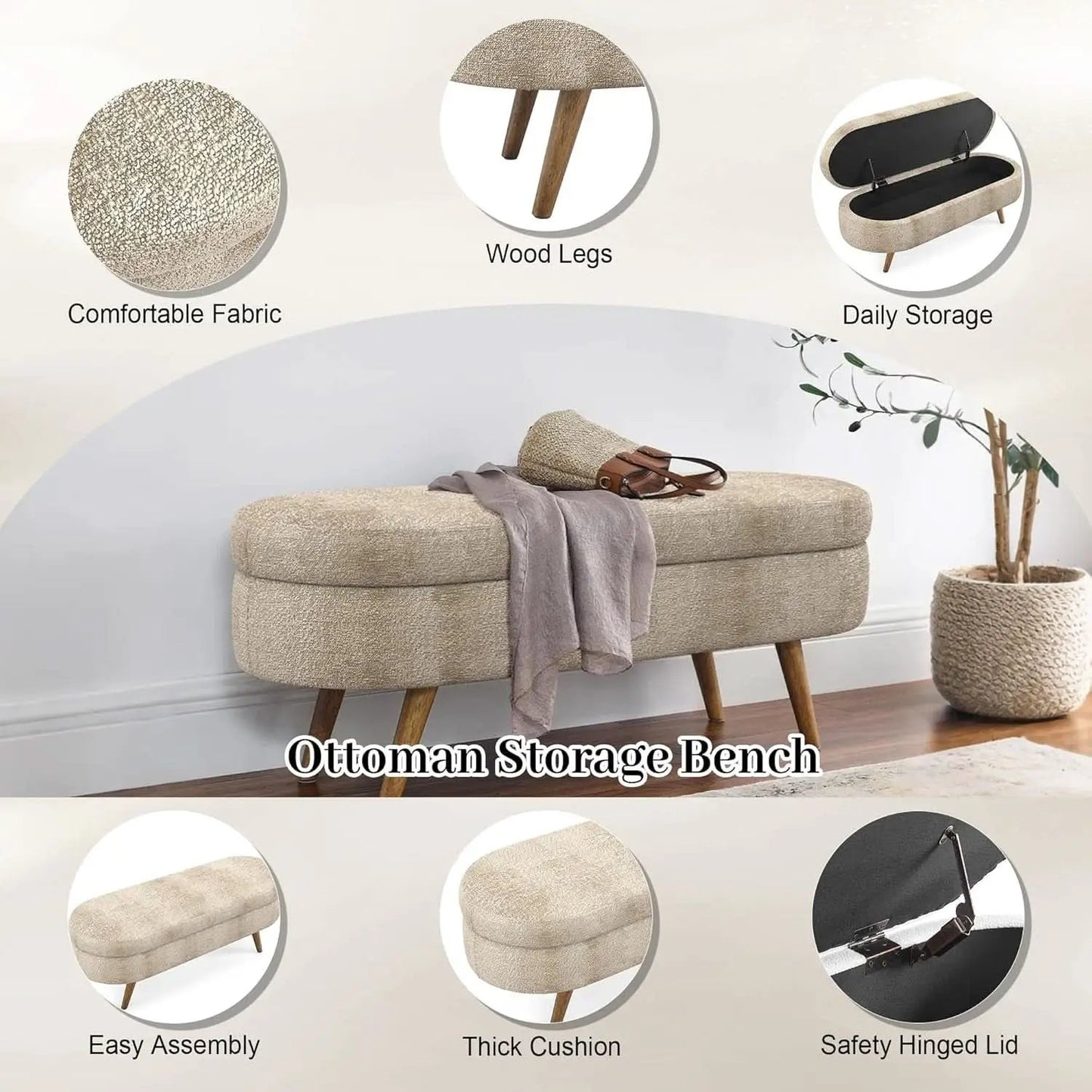 43-Inch Upholstered Storage Ottoman Bench With Hinge from PriceLows™