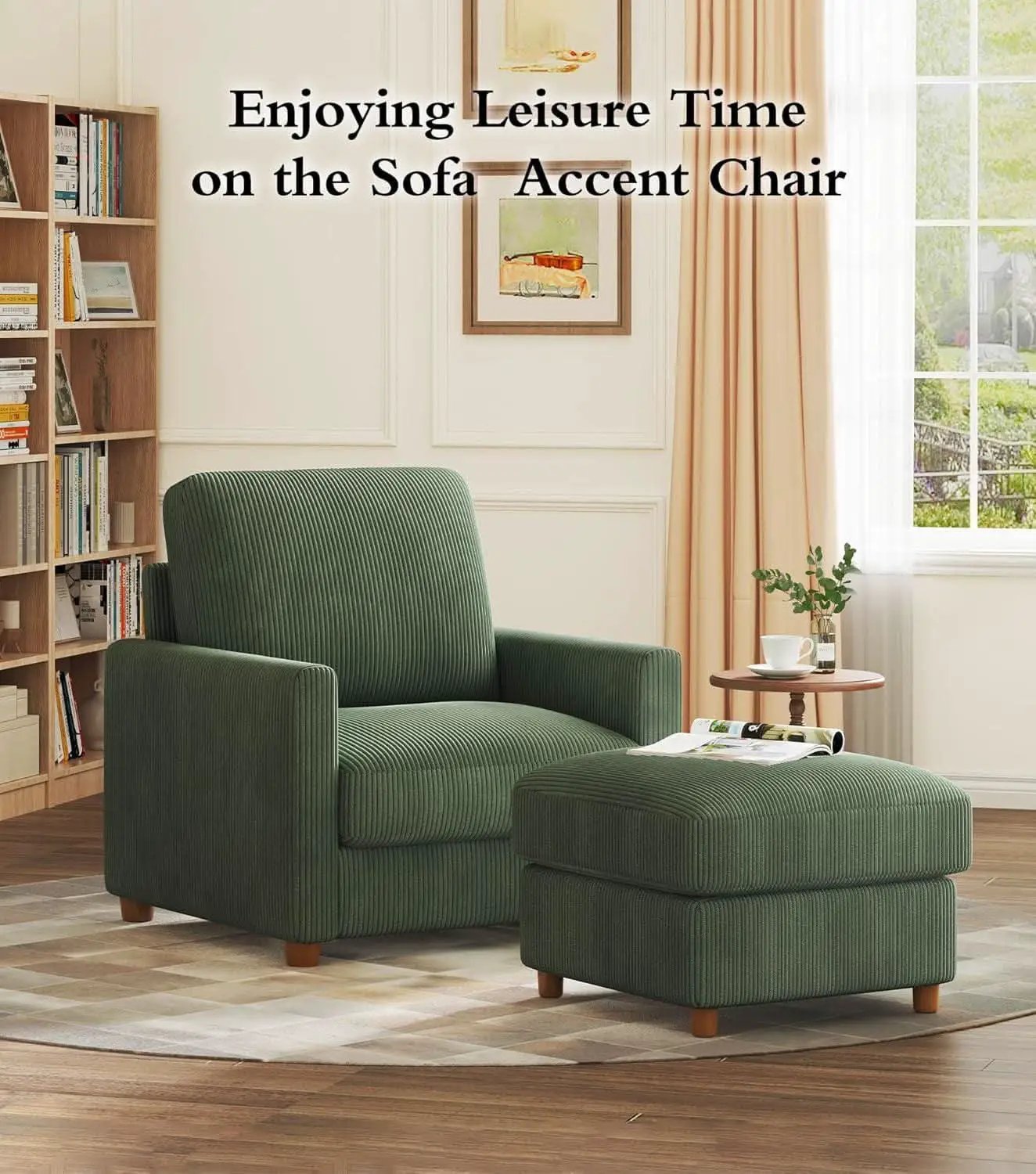 Green Corduroy Accent Chair With 22 Inch Deep Seat from PriceLows™