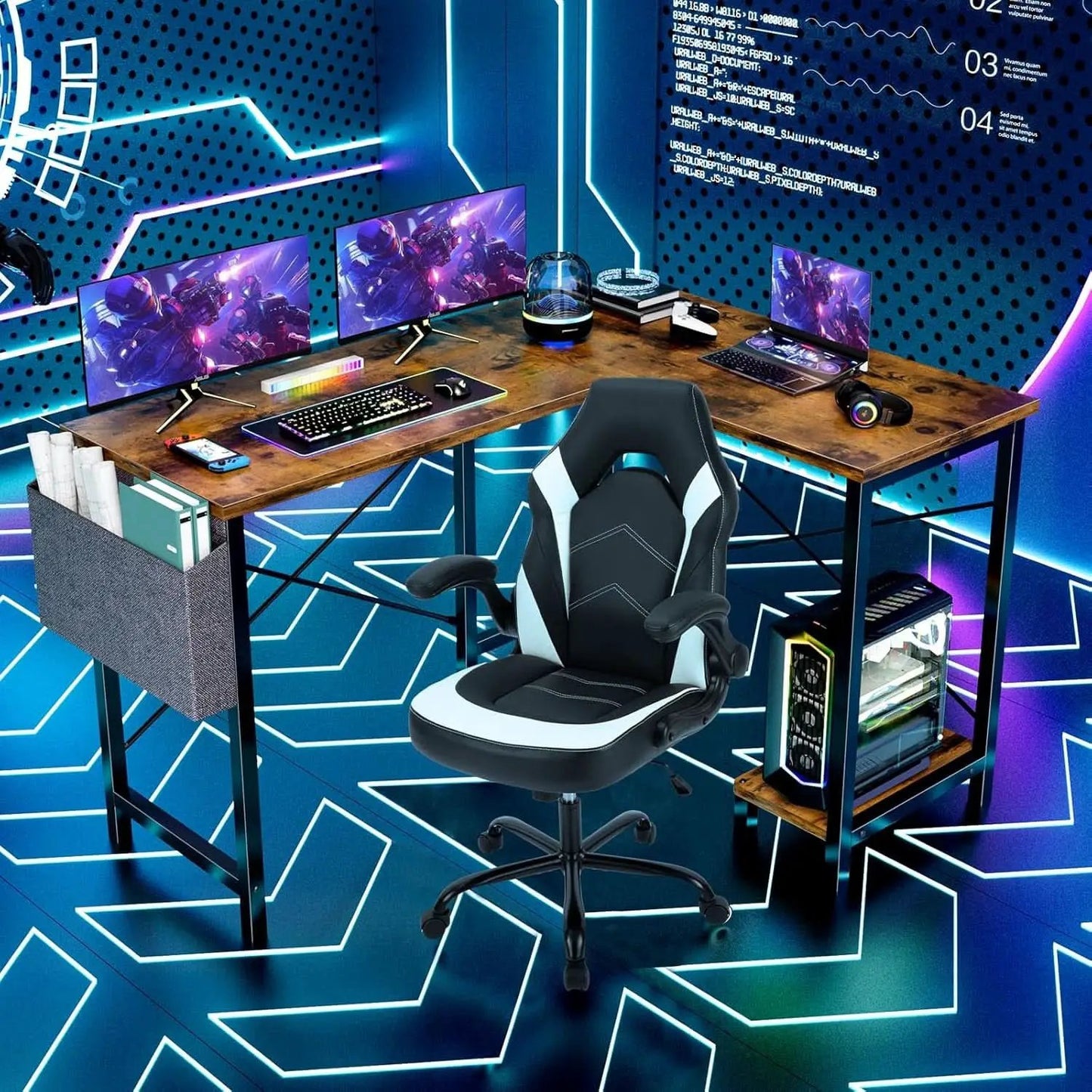 Corner L Shaped Gaming Desk With CPU Stand And Side Bag from PriceLows™