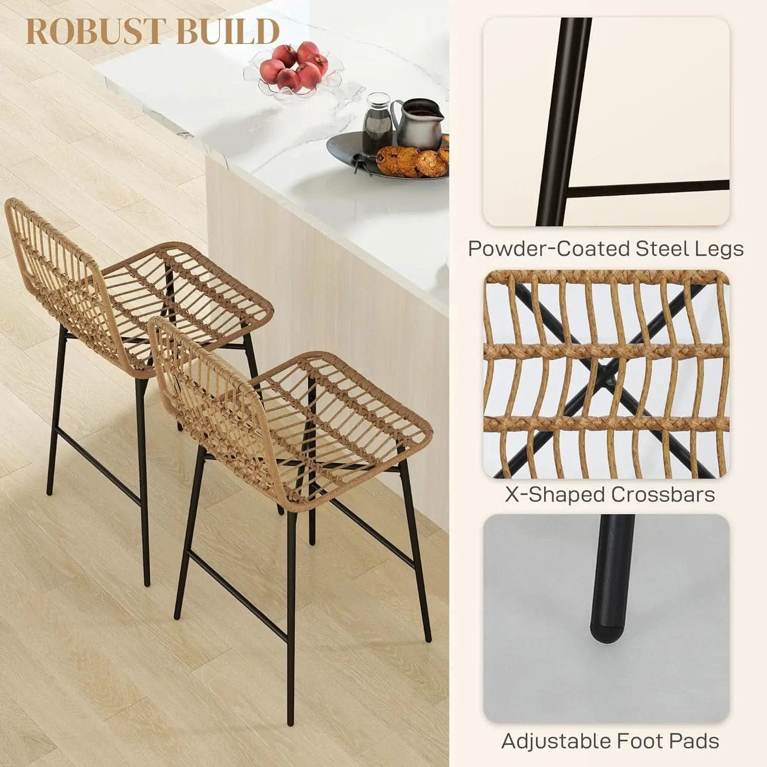 Rattan Counter Height Bar Stools Set Of 2 26 Inch Brown from PriceLows™