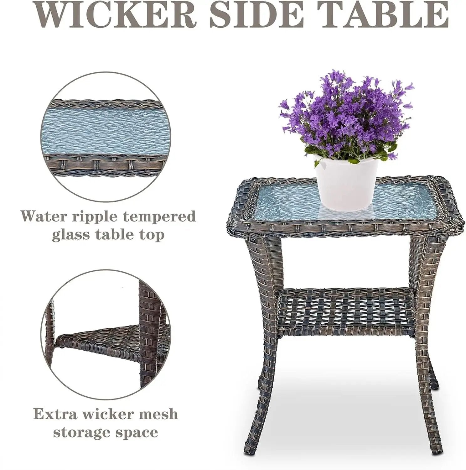 Patio Wicker Swivel Rocker Chairs Set Of 2 With Glass Top Side Table Brown Blue from PriceLows™