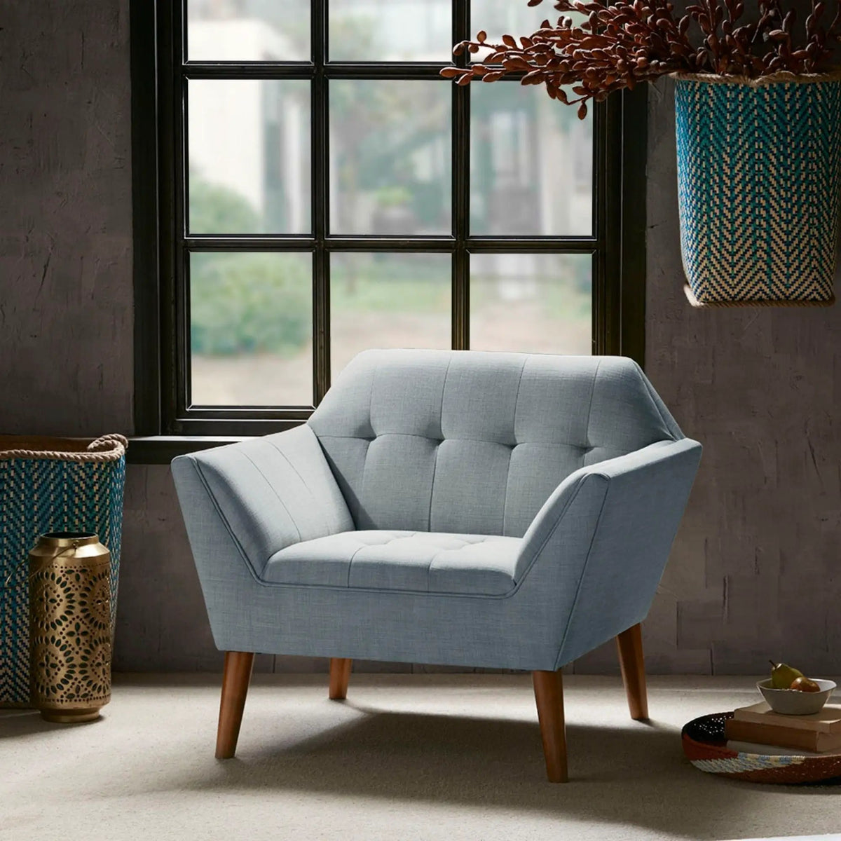Modern Lounge Chair | Button Tufting | Mid-Century Design | Comfortable Armrests
