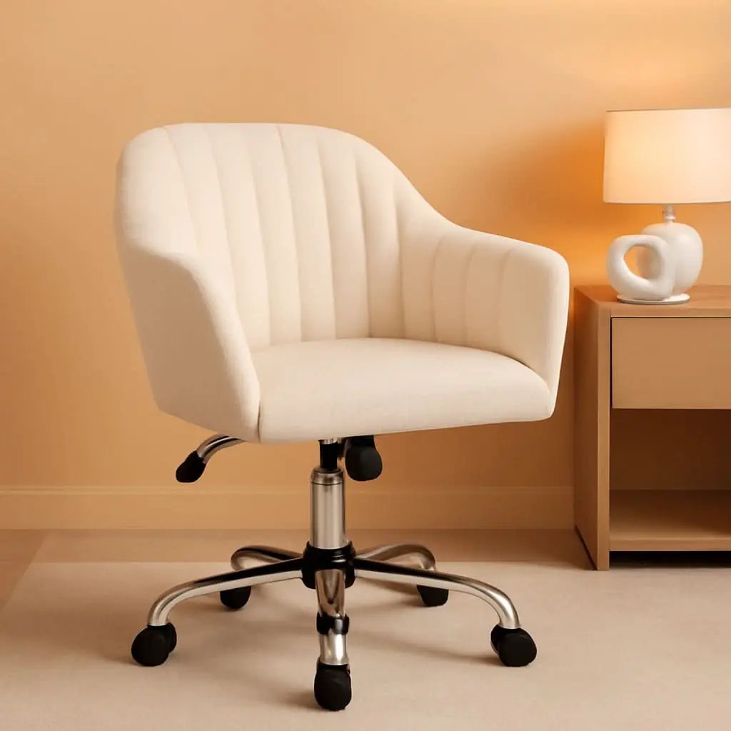 Ivory Boucle Vanity Chair Height Adjustable Makeup Desk Chair from PriceLows™