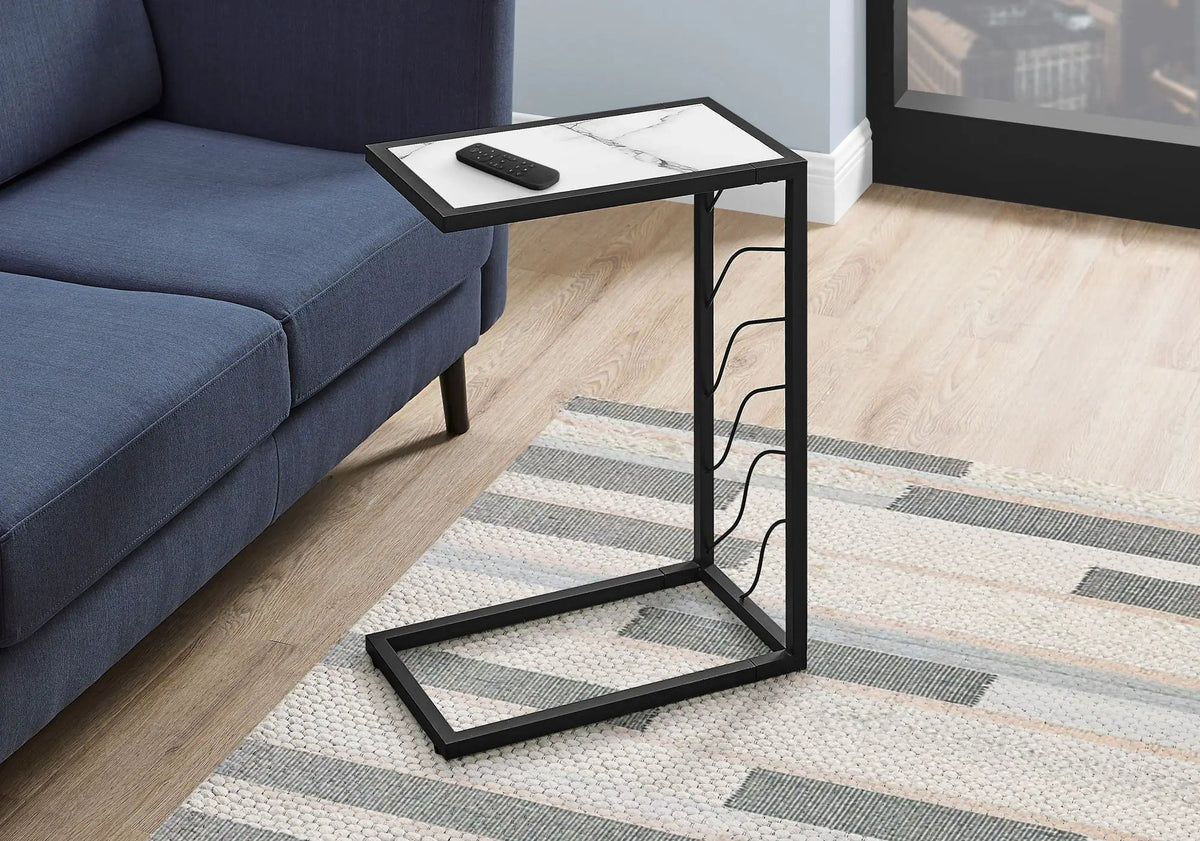 C-Shaped Accent Table | Stone-Look Textured Top | Metal Frame | Convenient Design