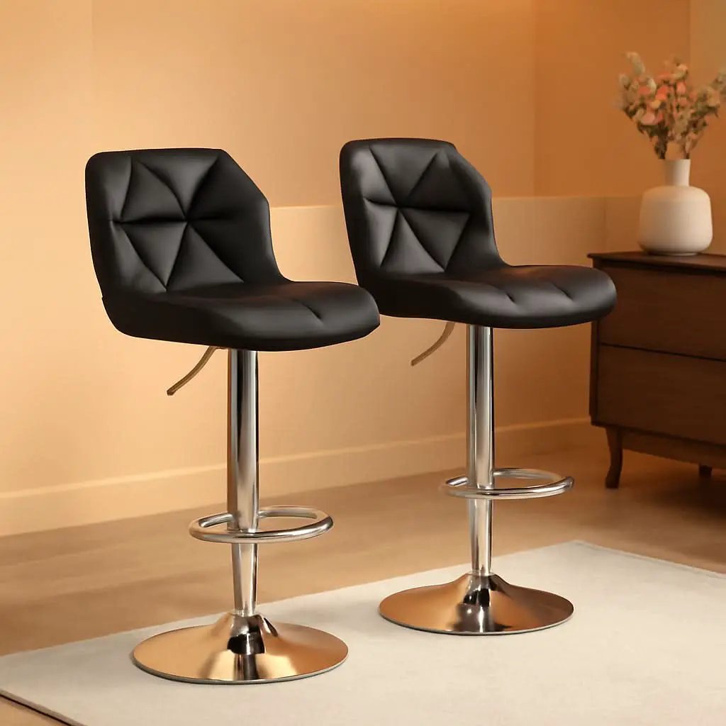 Set Of 2 Modern Adjustable Black PU Leather Bar Stools from PriceLows™
