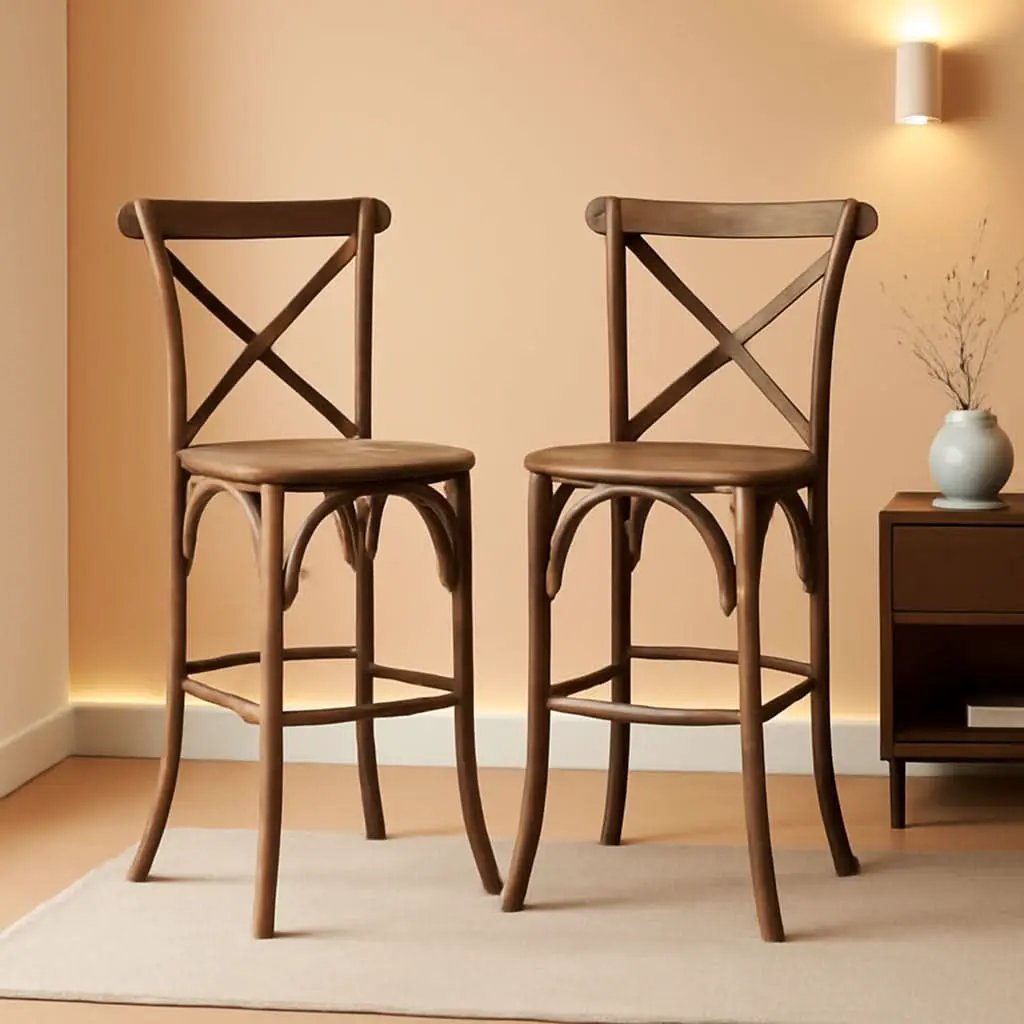 Dark Antique Wood Cross Back Barstools Set of Two from PriceLows™