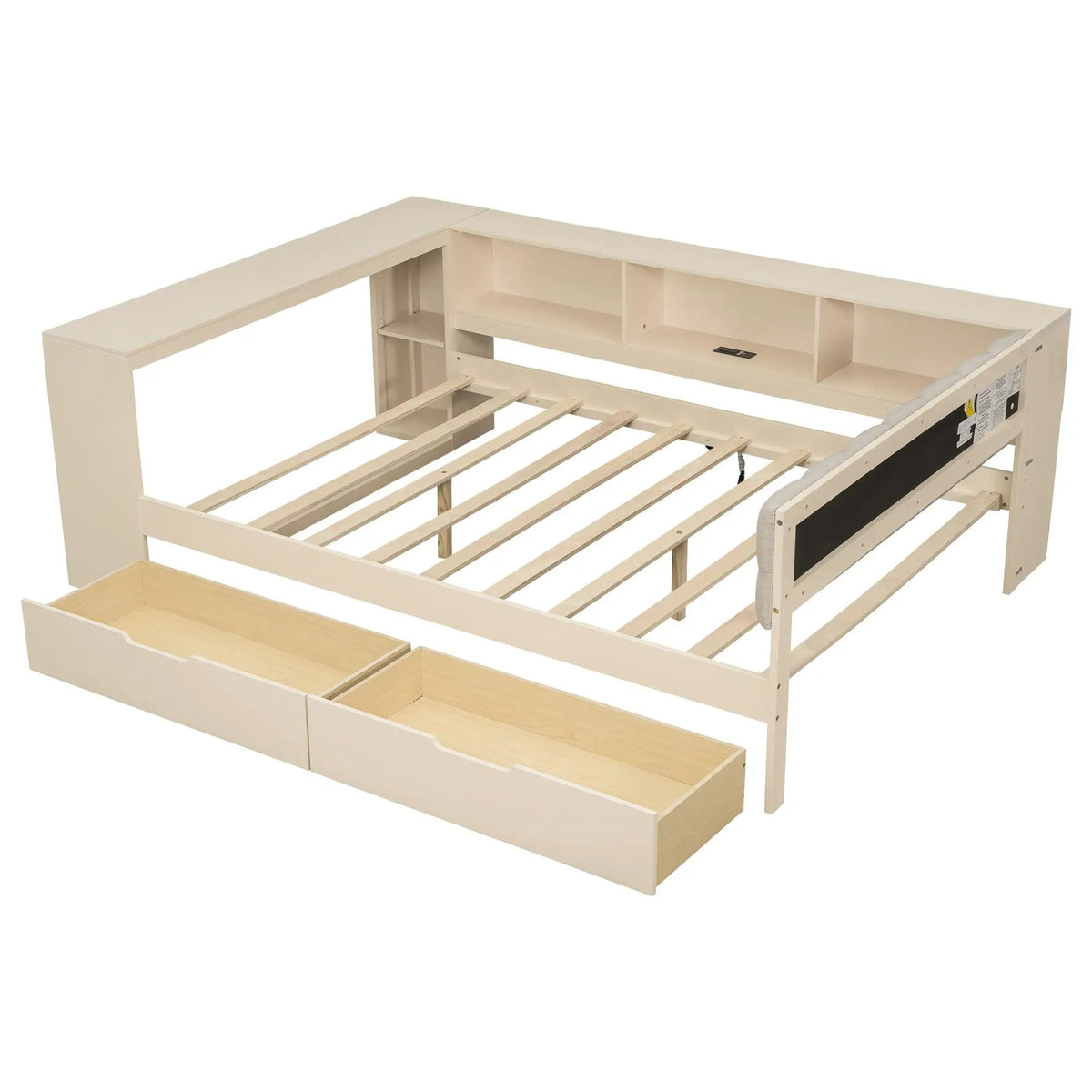 Upholstered Headboard Platform Bed | Storage Shelves | Two Drawers | Charging Station