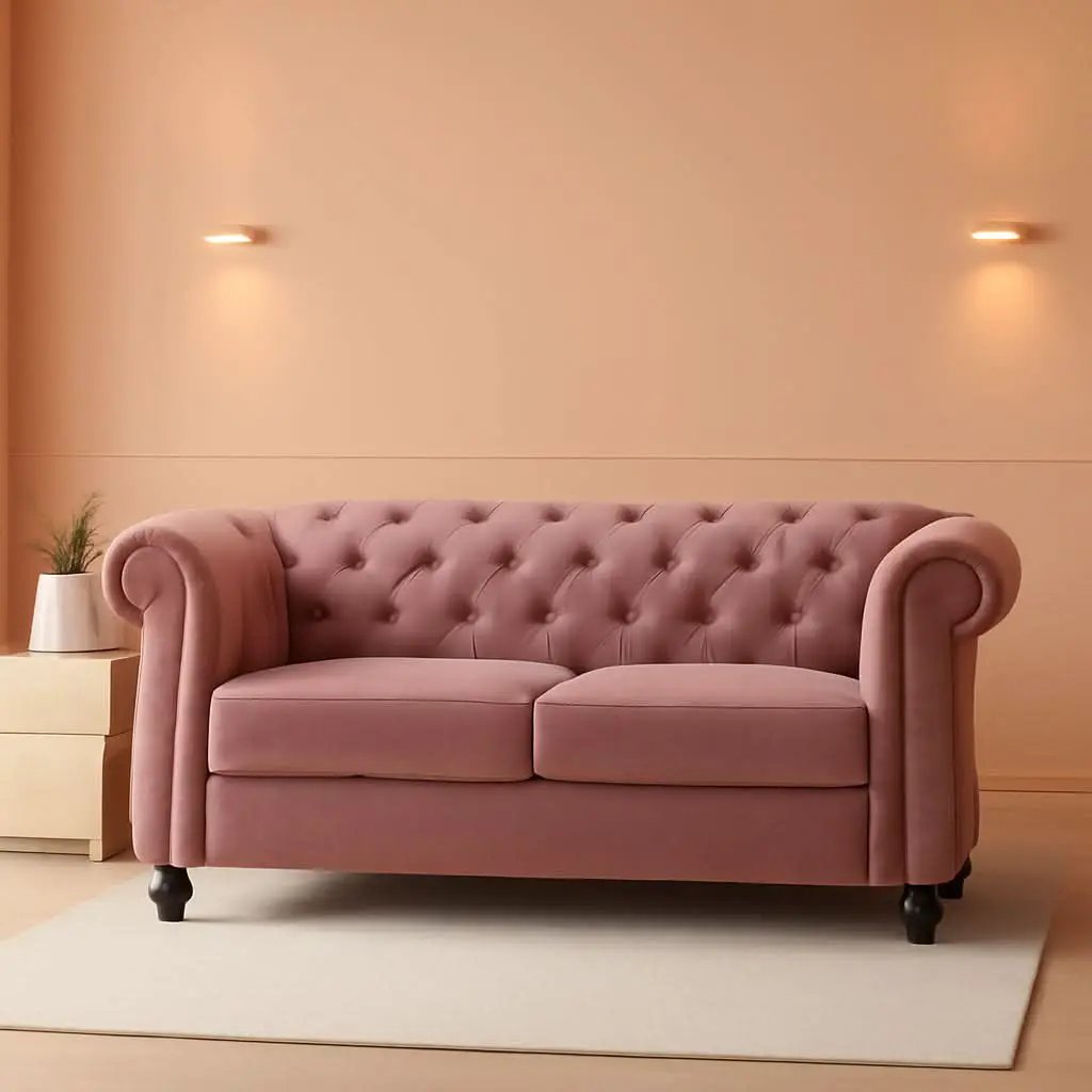 Modern Pink Velvet Chesterfield Loveseat With Tufted Back from PriceLows™