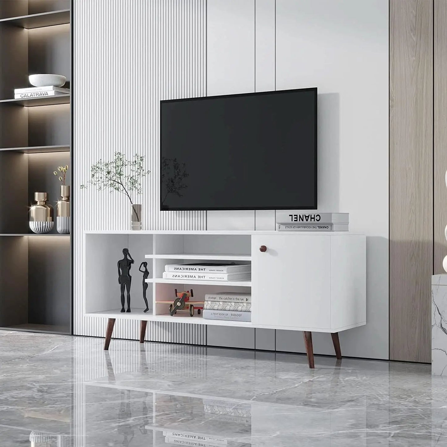 Farmhouse TV Stand for 65 Inch TVs With Storage Cabinet from PriceLows™
