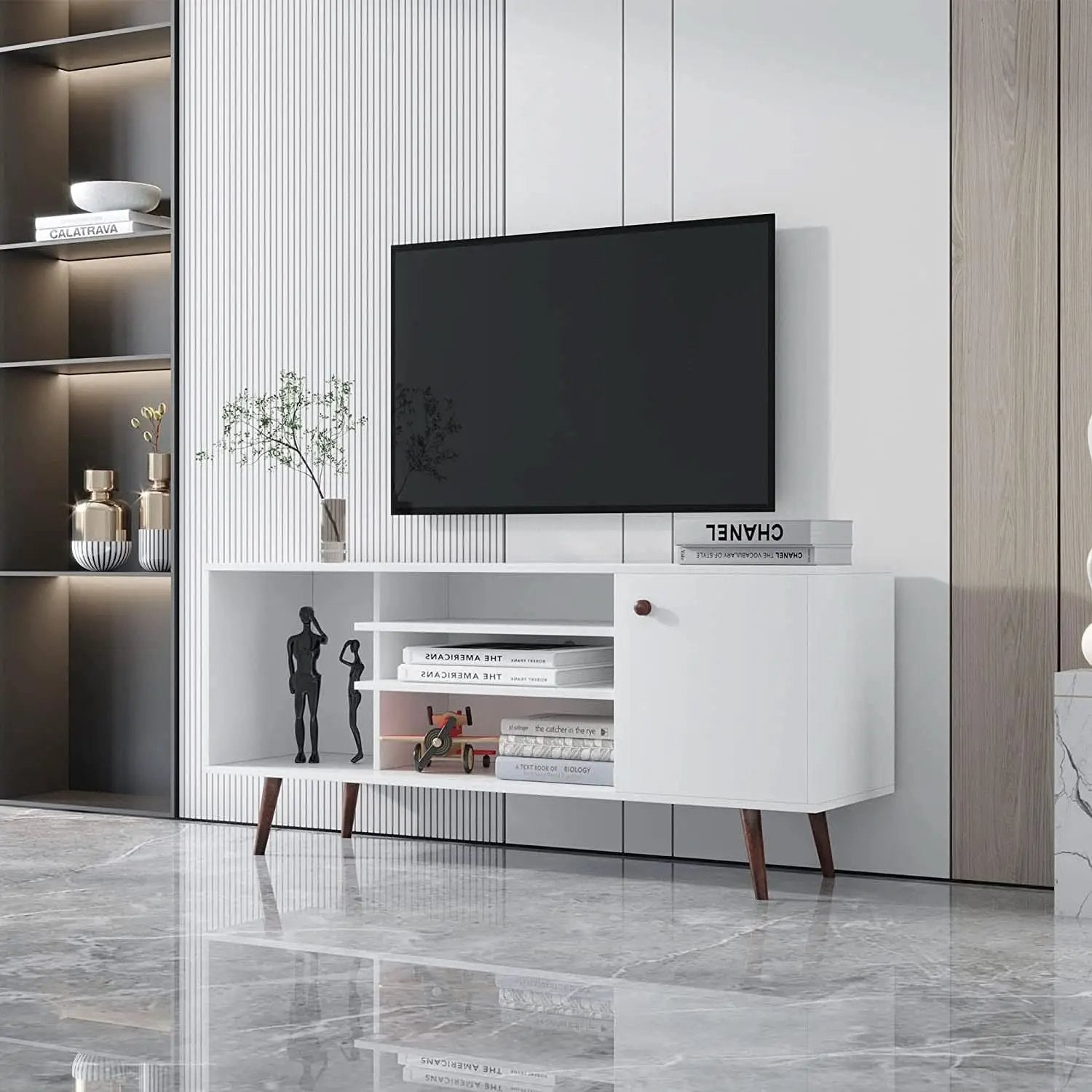 Farmhouse TV Stand for 65 Inch TVs With Storage Cabinet from PriceLows™