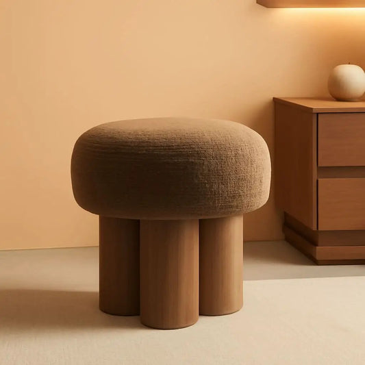 Compact Round Footstool Ottoman Brown Teddy Fabric from PriceLows™