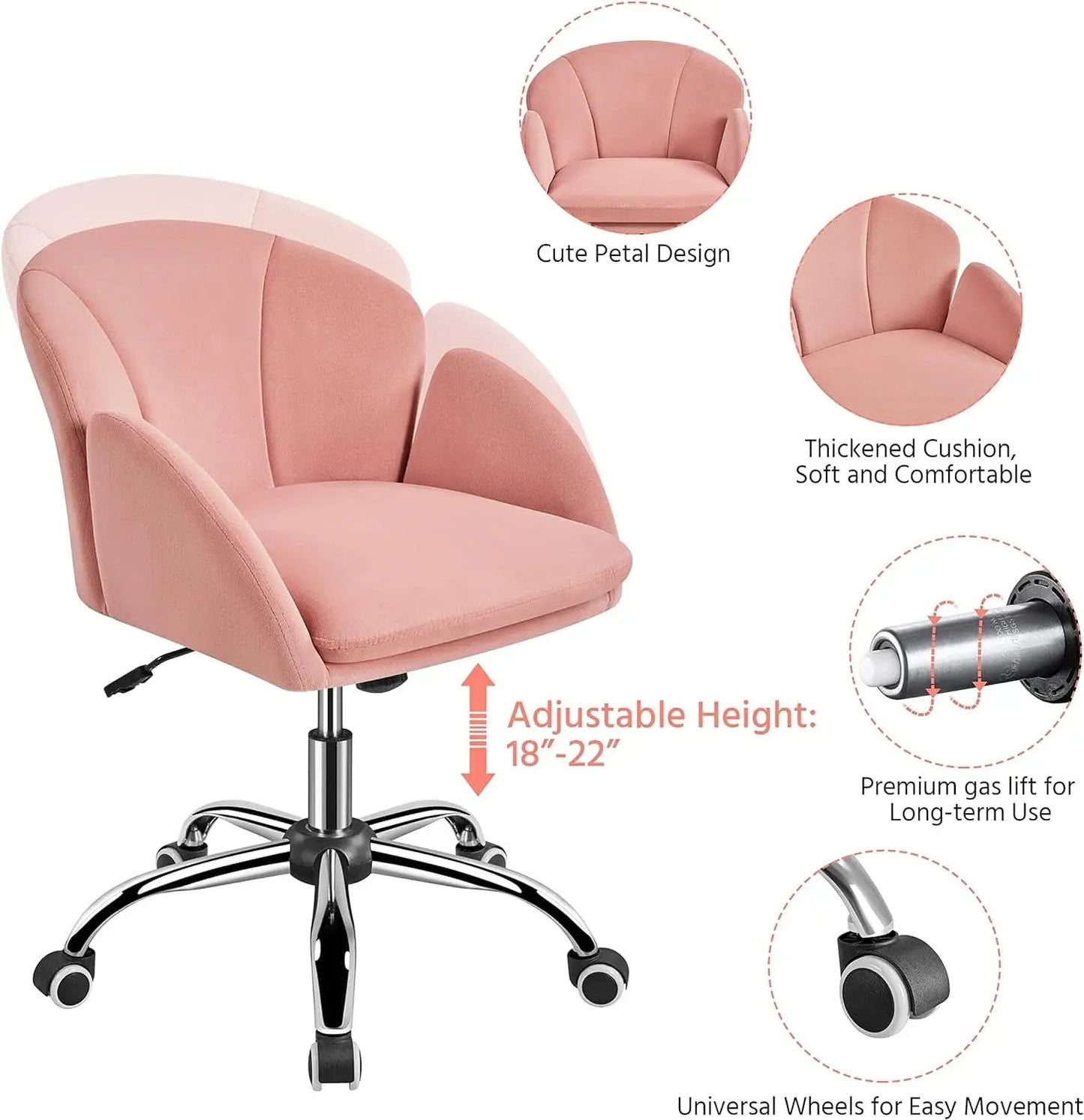 Pink Velvet Desk Chair With Wheels And Armrests Swivel Office Chair from PriceLows™